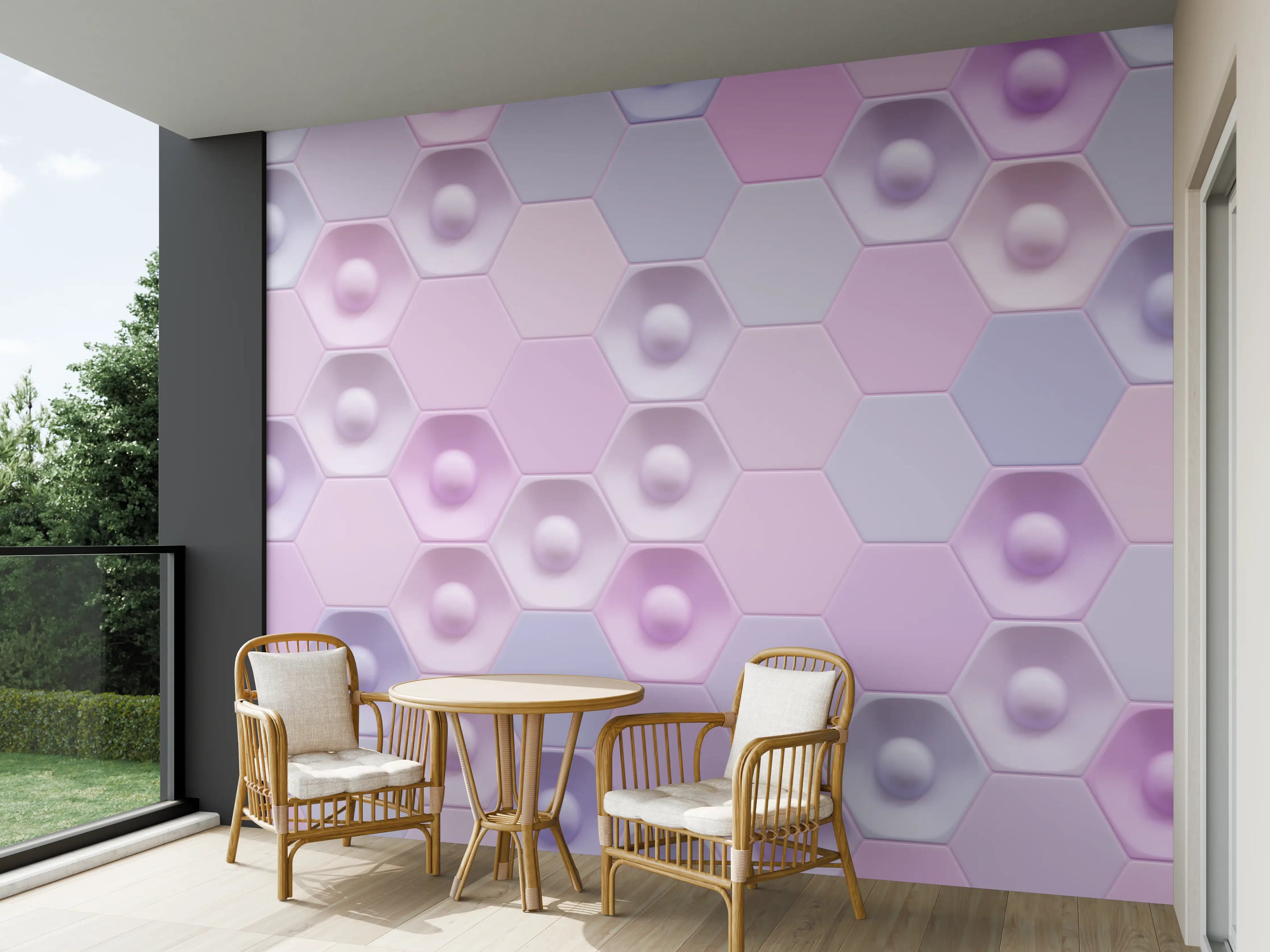 Wandverkleidung außen - Buntes Hexagon-Muster 3D