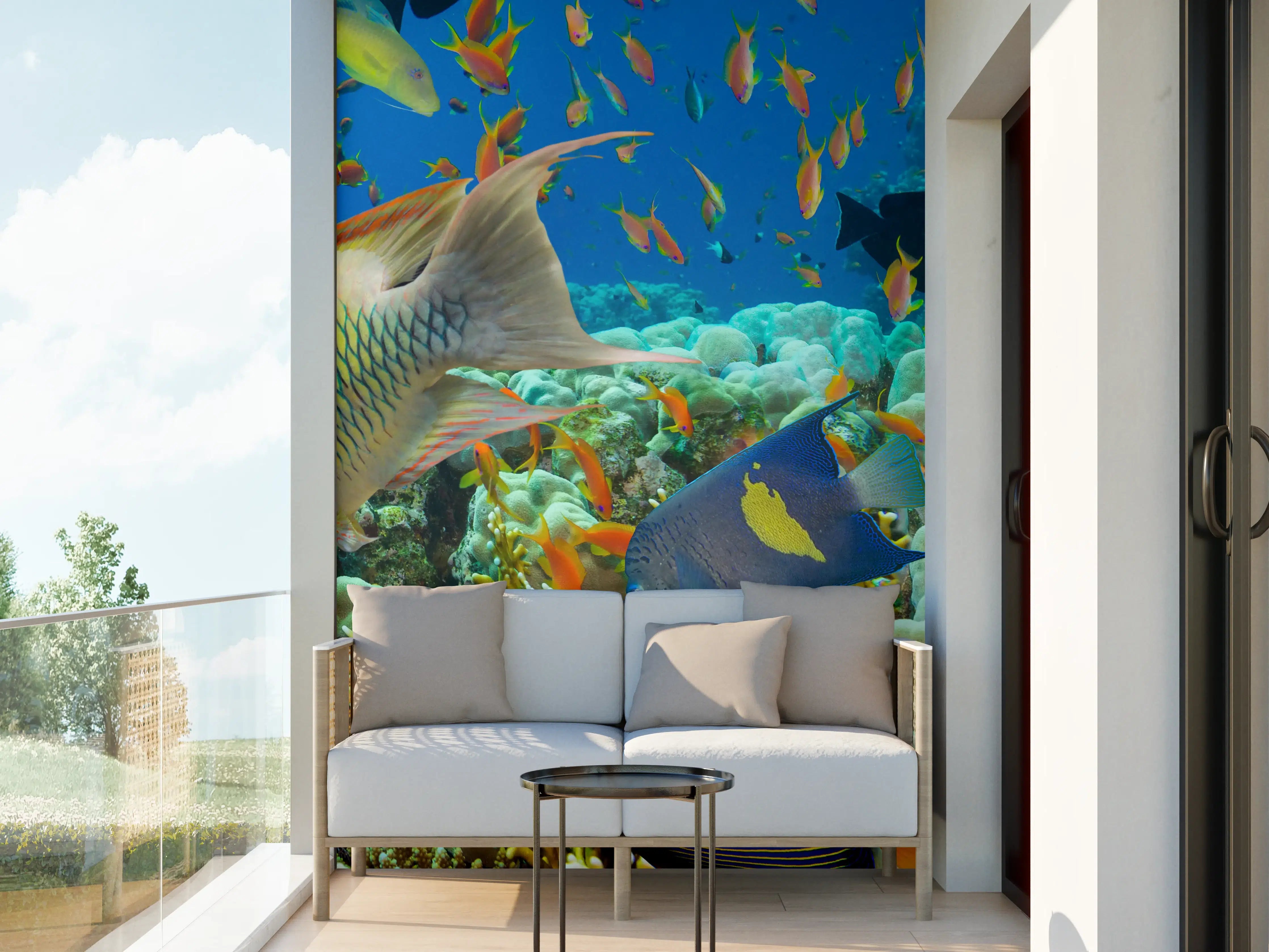 Wandverkleidung außen - Buntes Korallenriff mit Fischen
