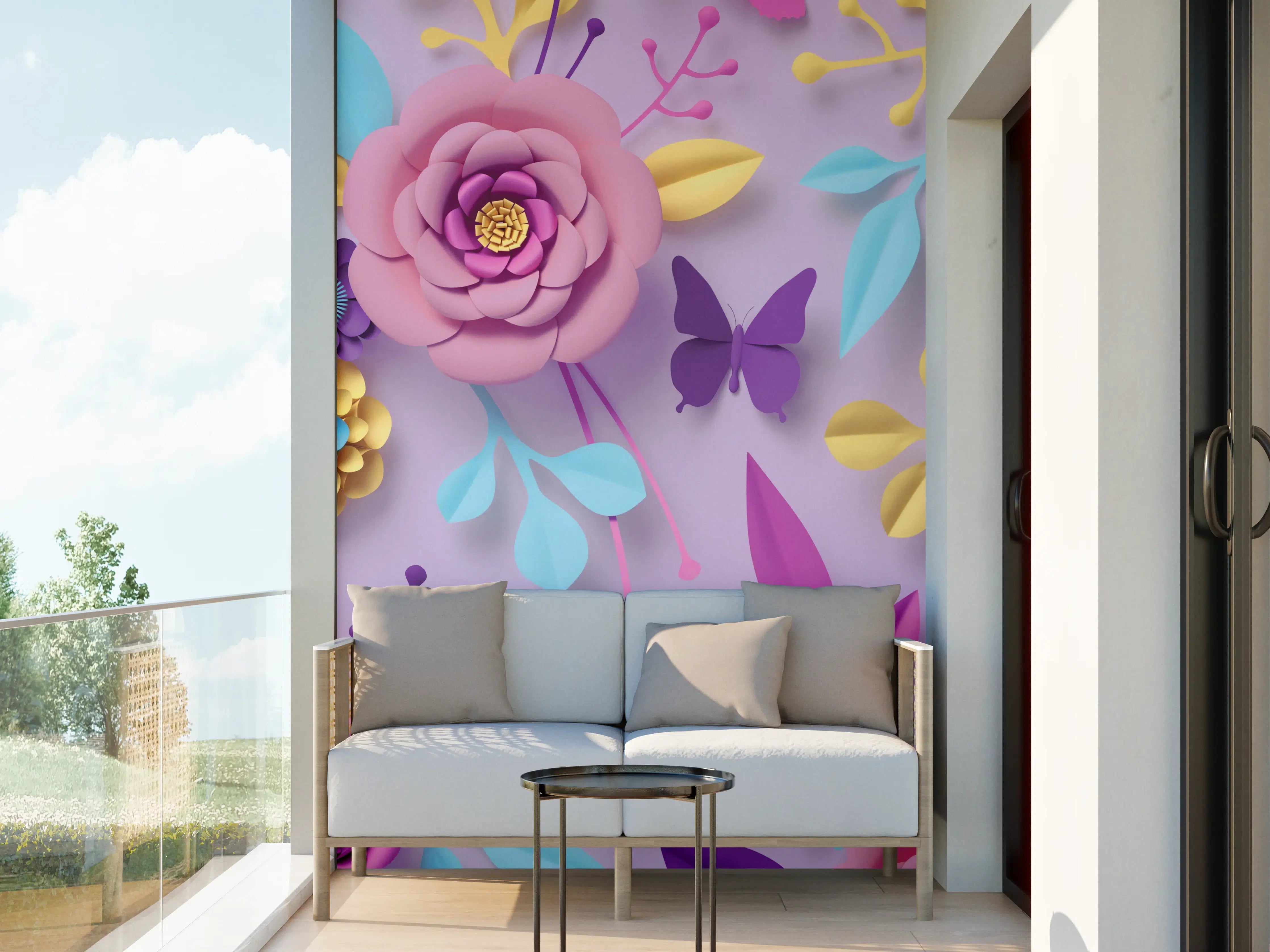 Wandverkleidung außen - Buntes Papierblumen-Wandbild