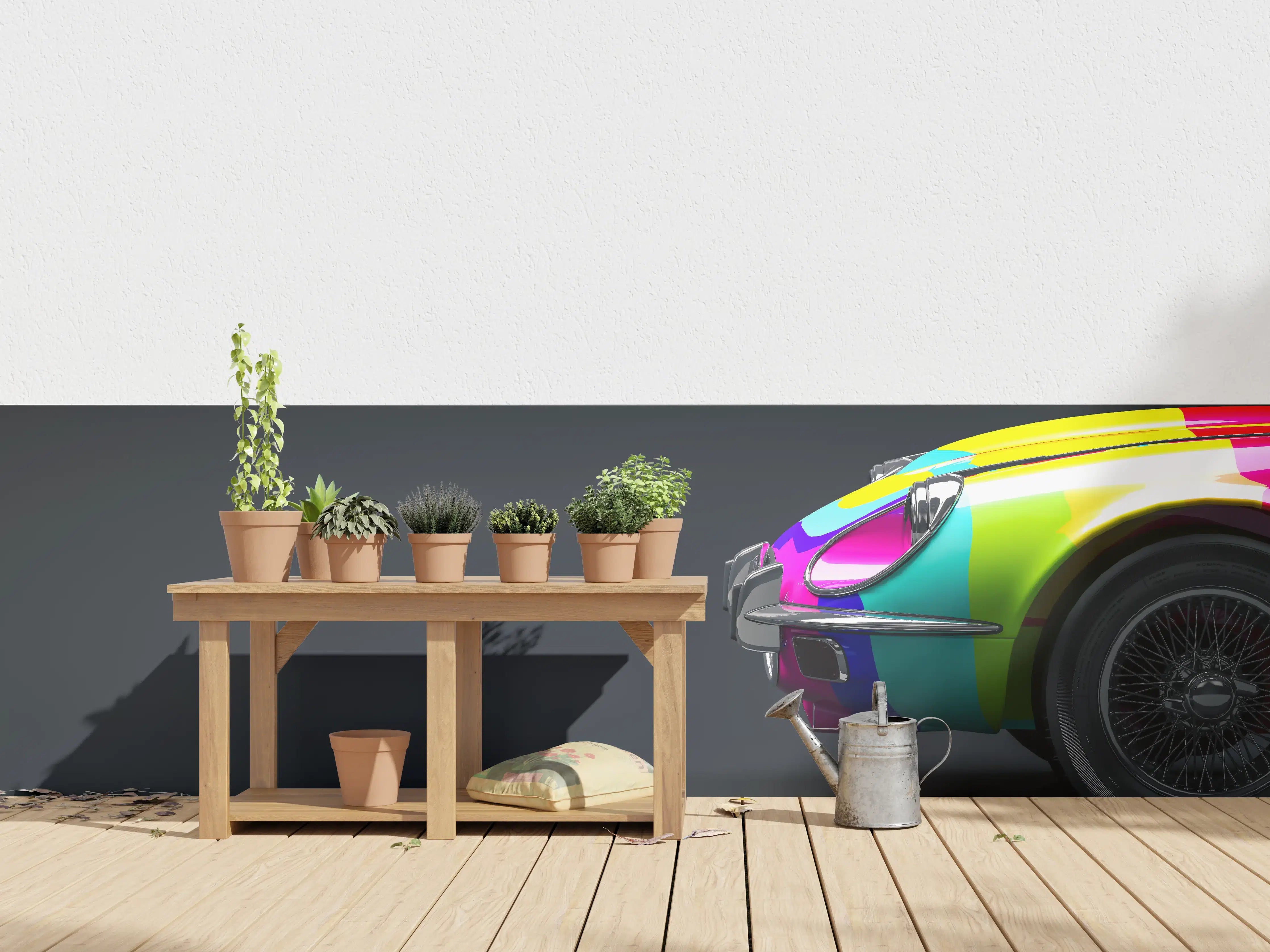 Wandverkleidung außen - Buntes Retro Auto 3D