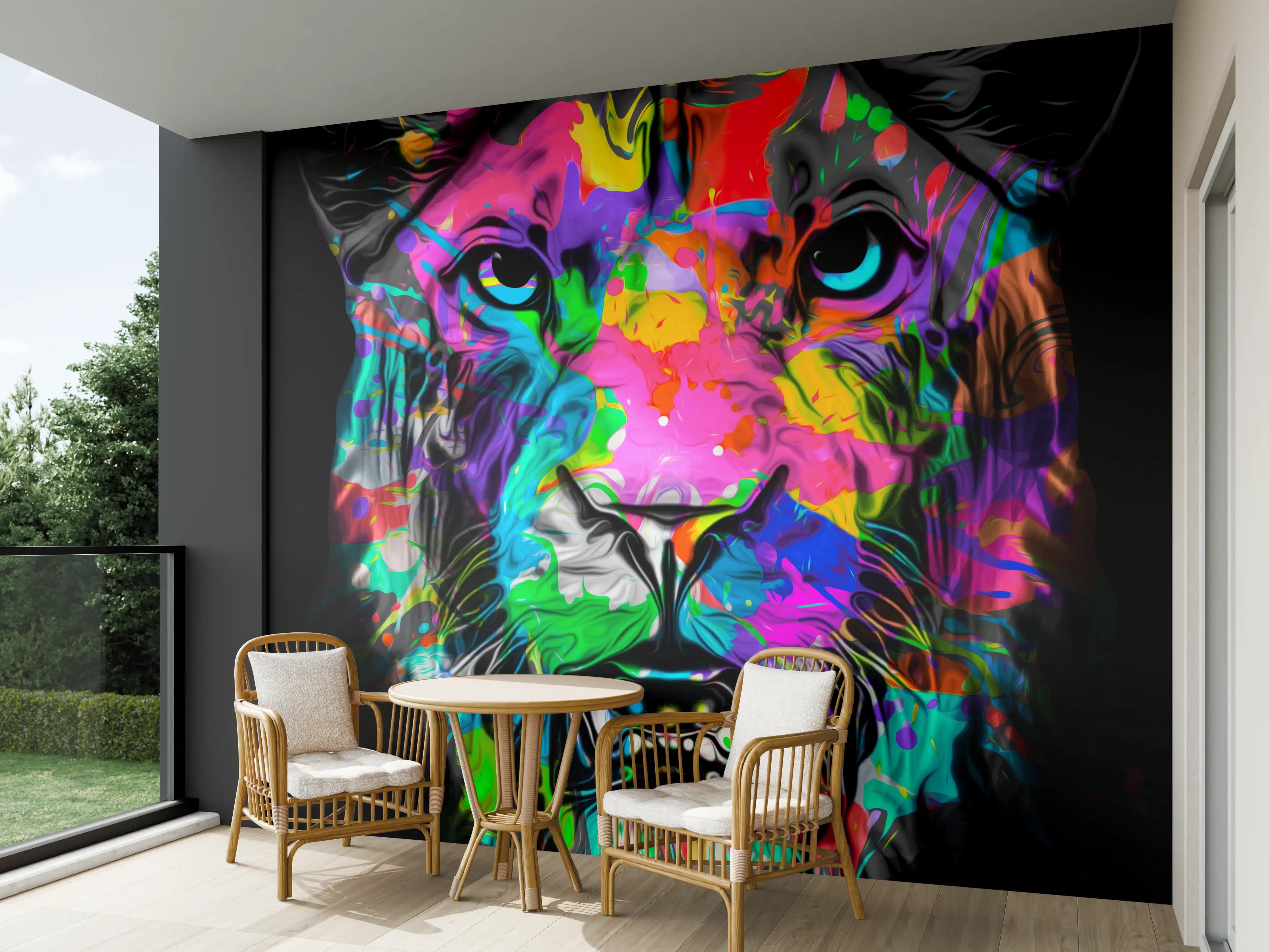 Wandverkleidung außen - Buntes Tigerkopfdesign