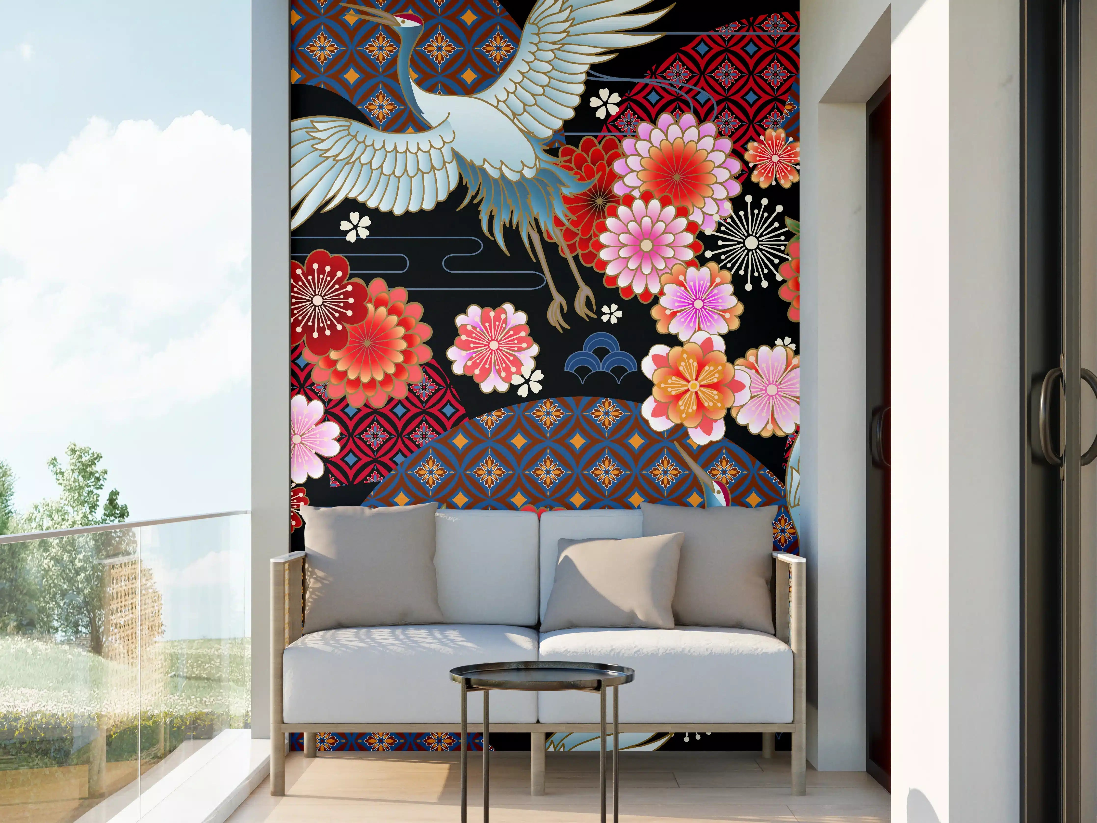 Wandverkleidung außen - Buntes Vogel-Blumen-Muster