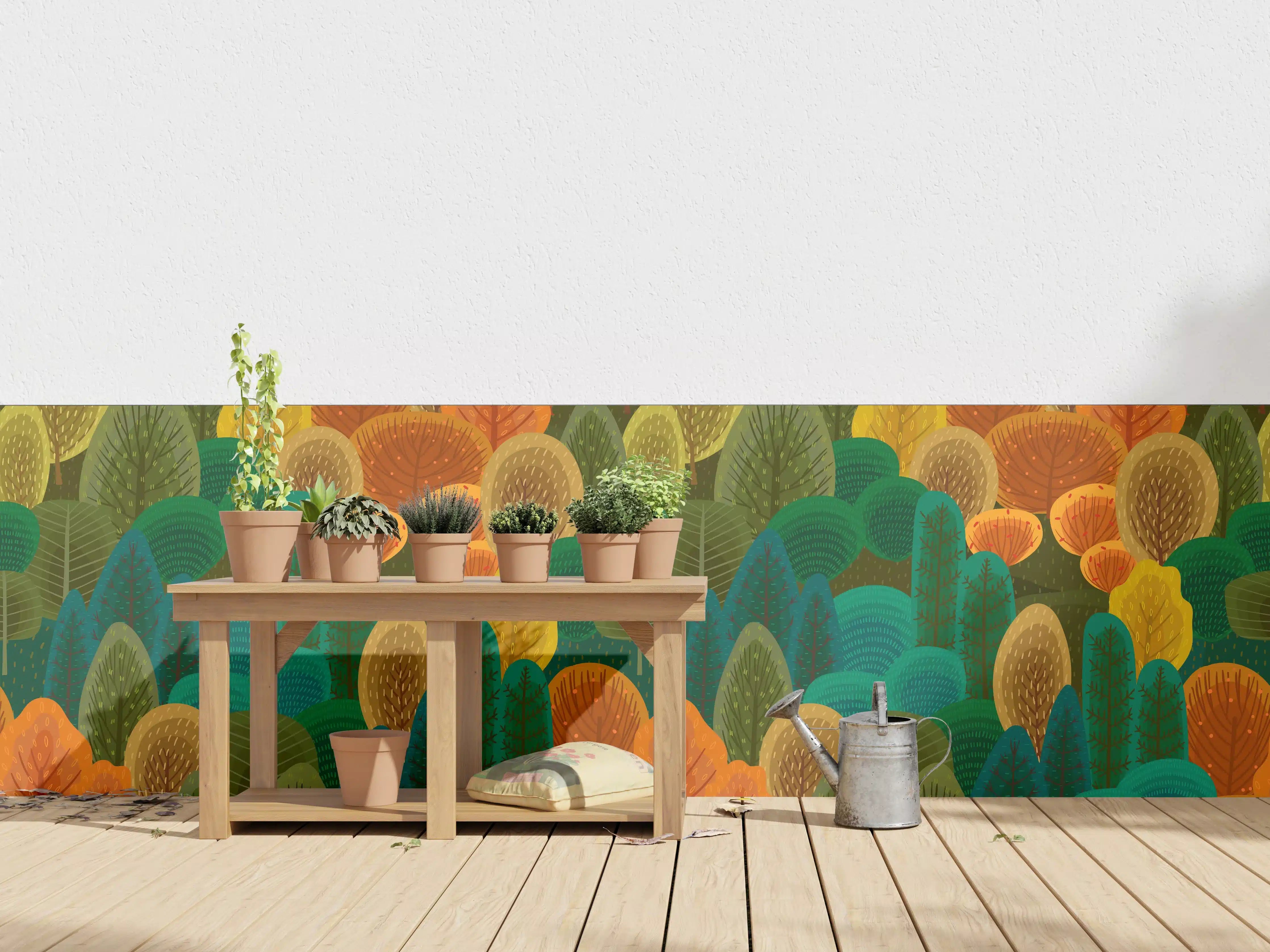 Wandverkleidung außen - Buntes Waldmuster Design