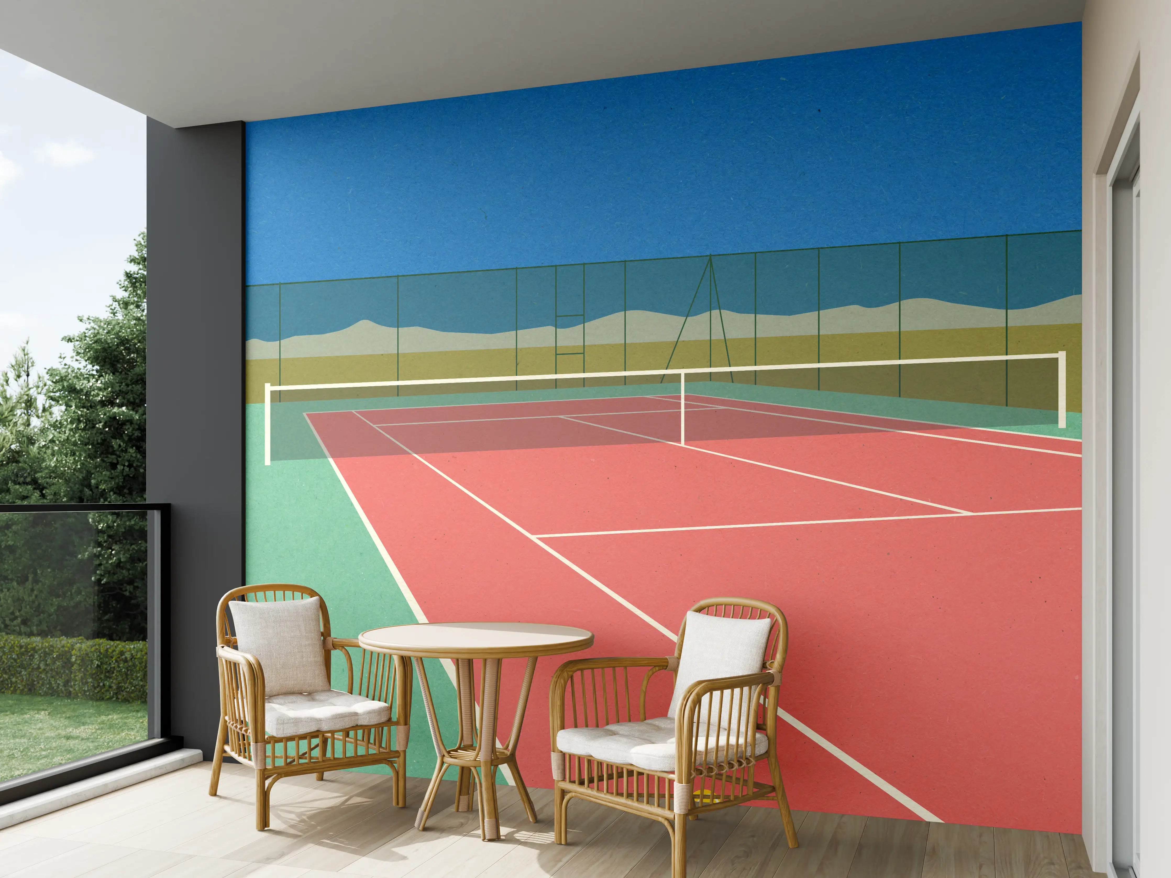 Wandverkleidung außen - Buntes Wüsten-Tennis-Court Papierkunst