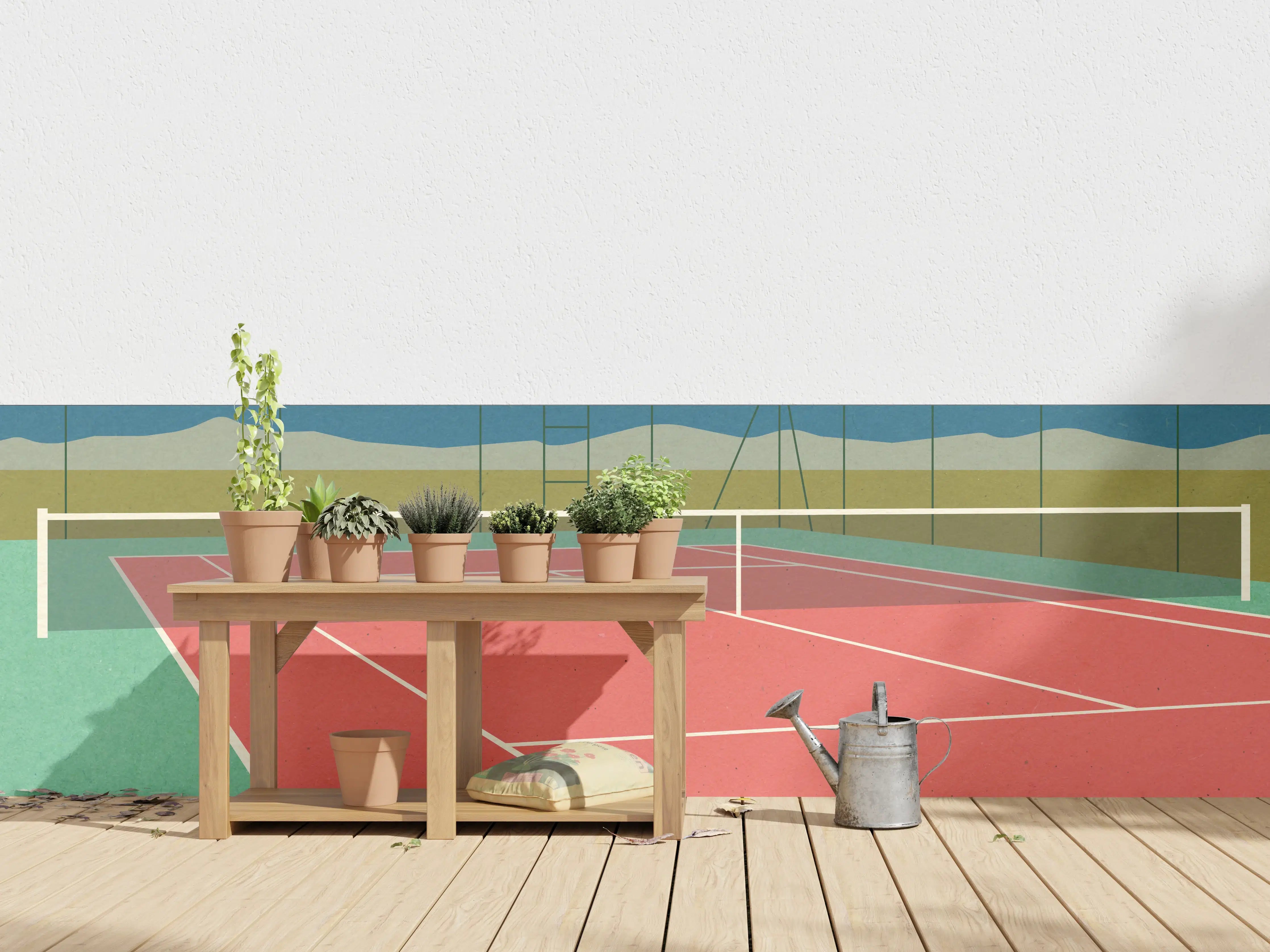 Wandverkleidung außen - Buntes Wüsten-Tennis-Court Papierkunst