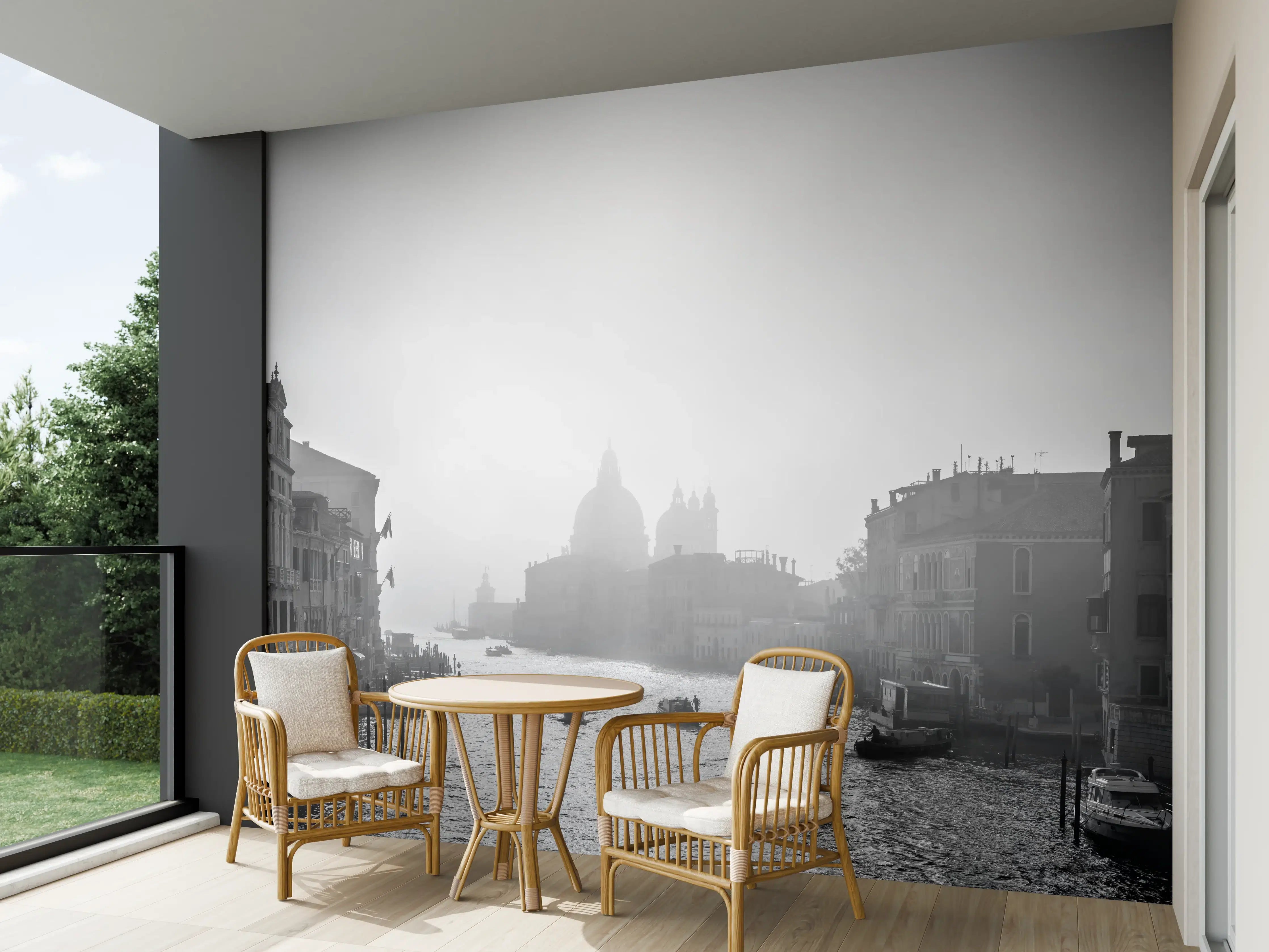 Wandverkleidung außen - Canal Grande in Schwarz-weiß