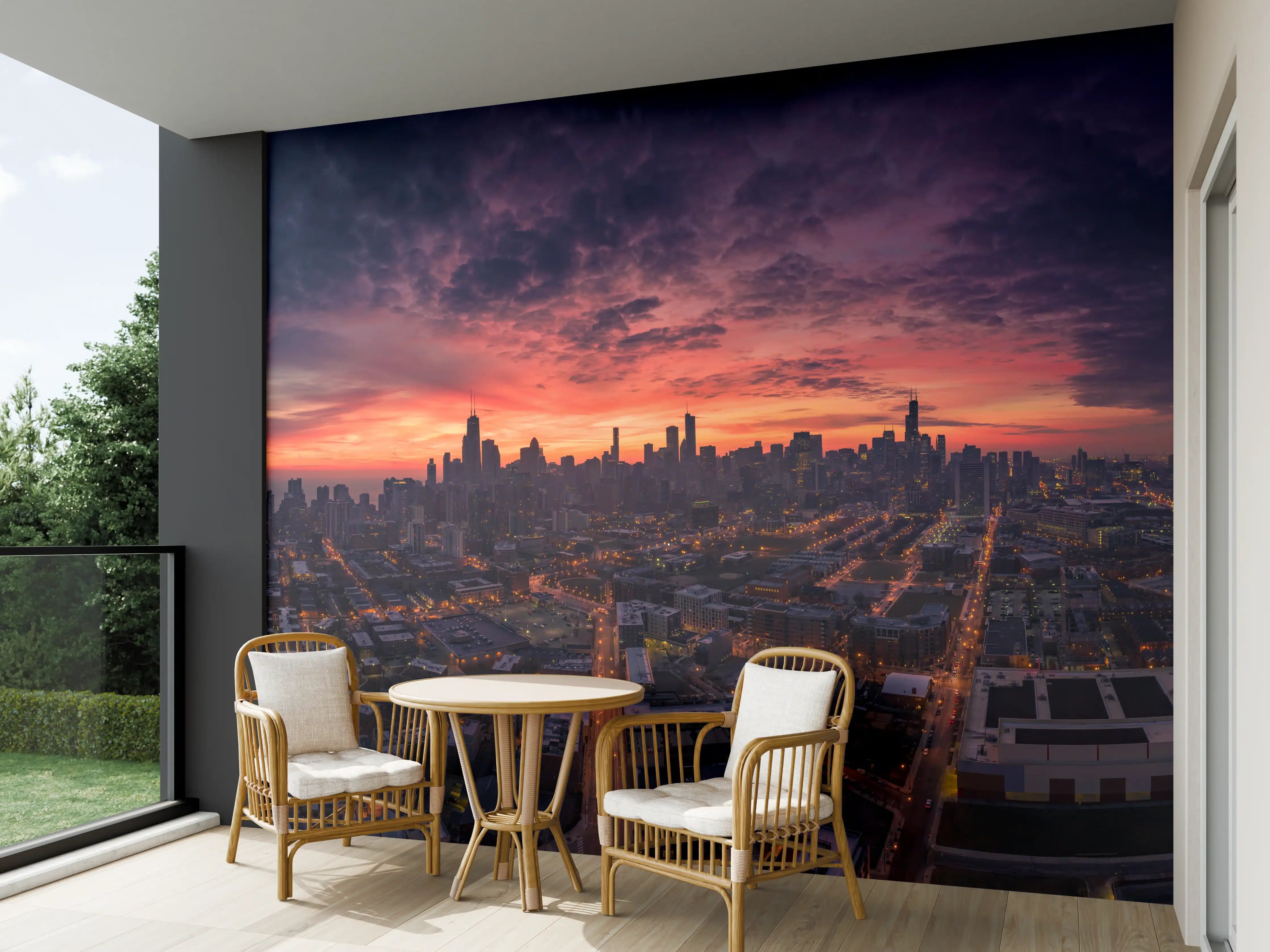 Wandverkleidung außen - Chicago Luftbildpanorama von Westen