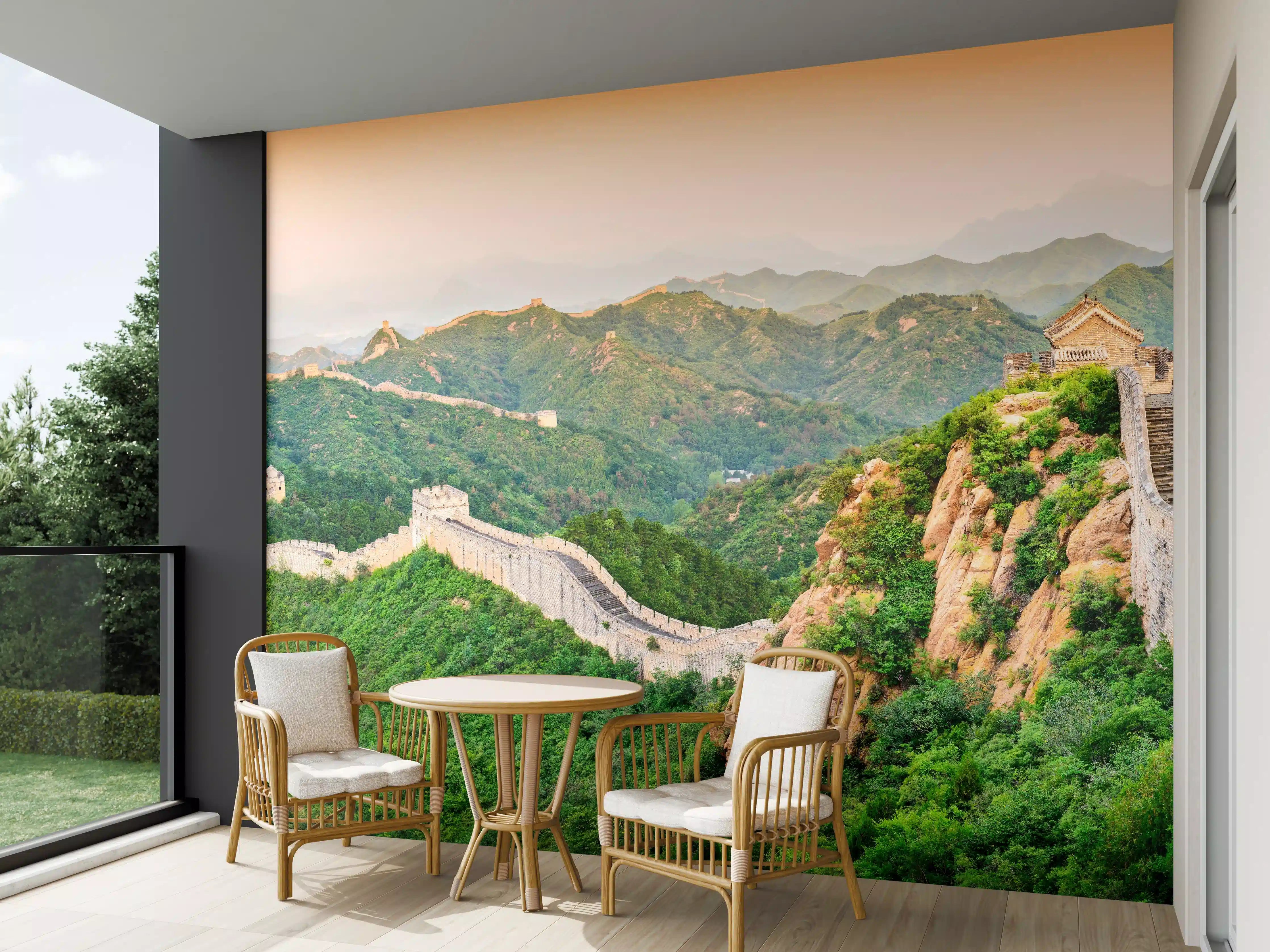 Wandverkleidung außen - Chinesische Mauer Panorama Grün-Orange