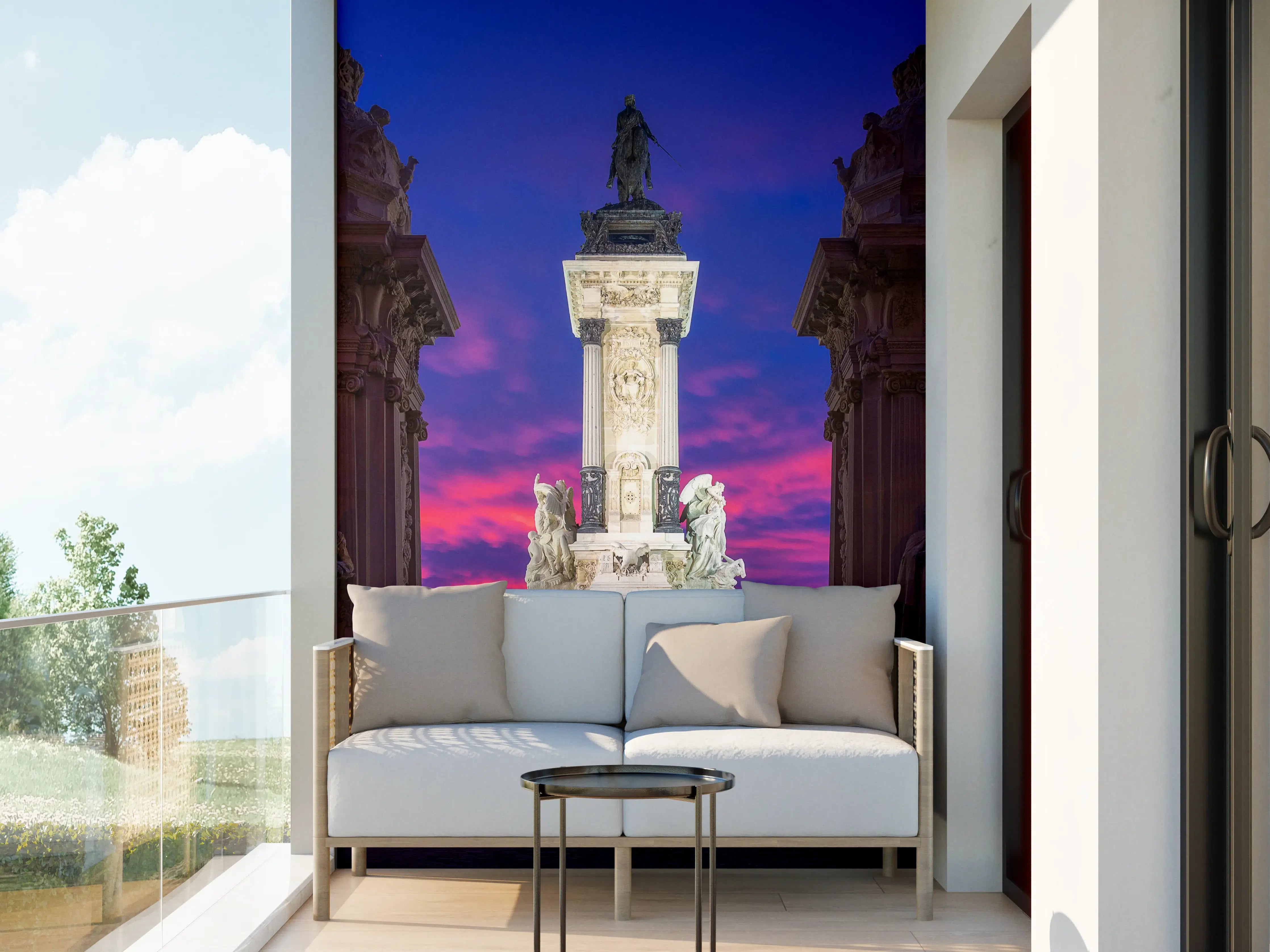 Wandverkleidung außen - Denkmal für Alfonso XII bei rötlichem Himmel