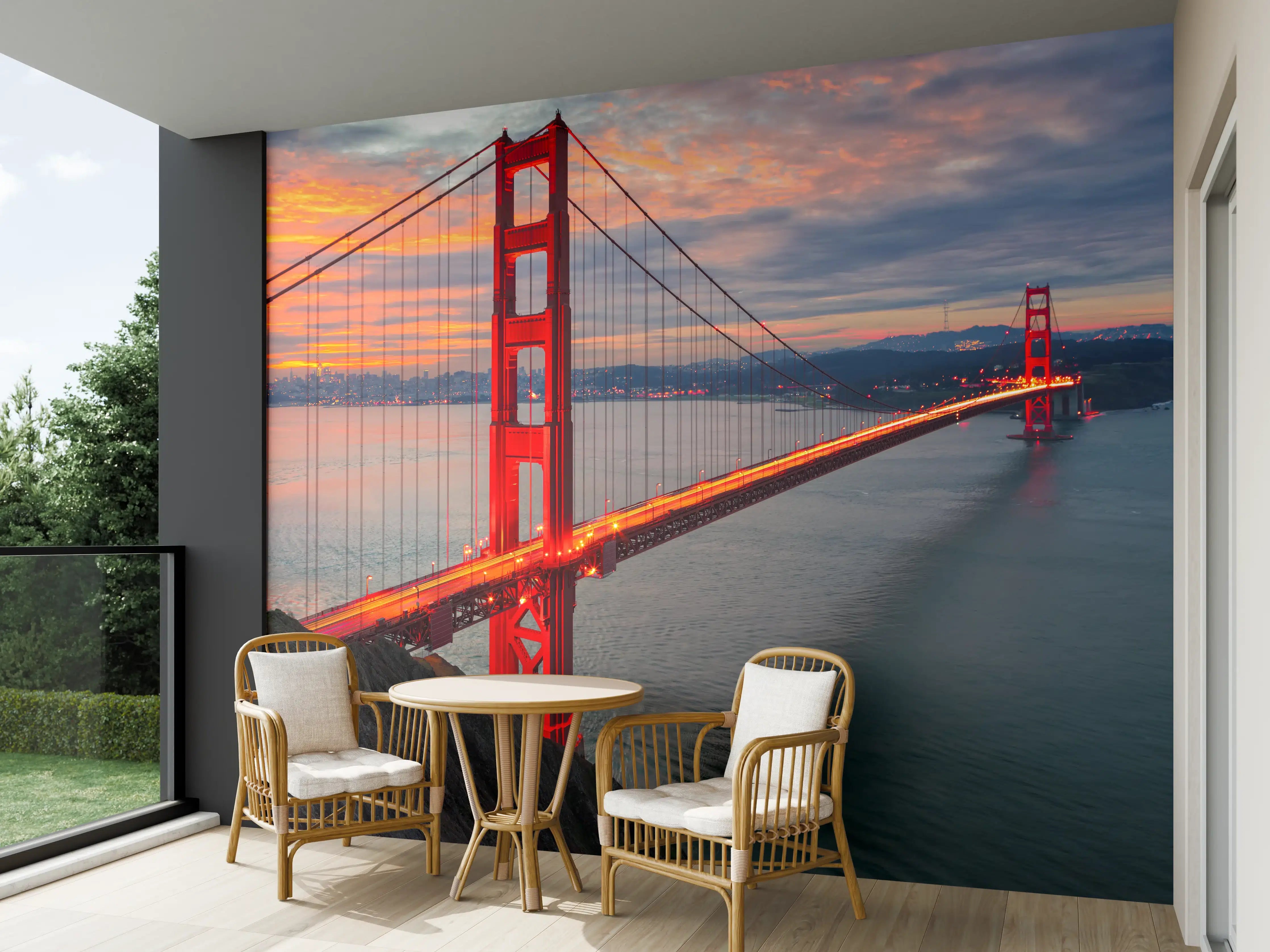 Wandverkleidung außen - Die Golden Gate Bridge bei Sonnenaufgang