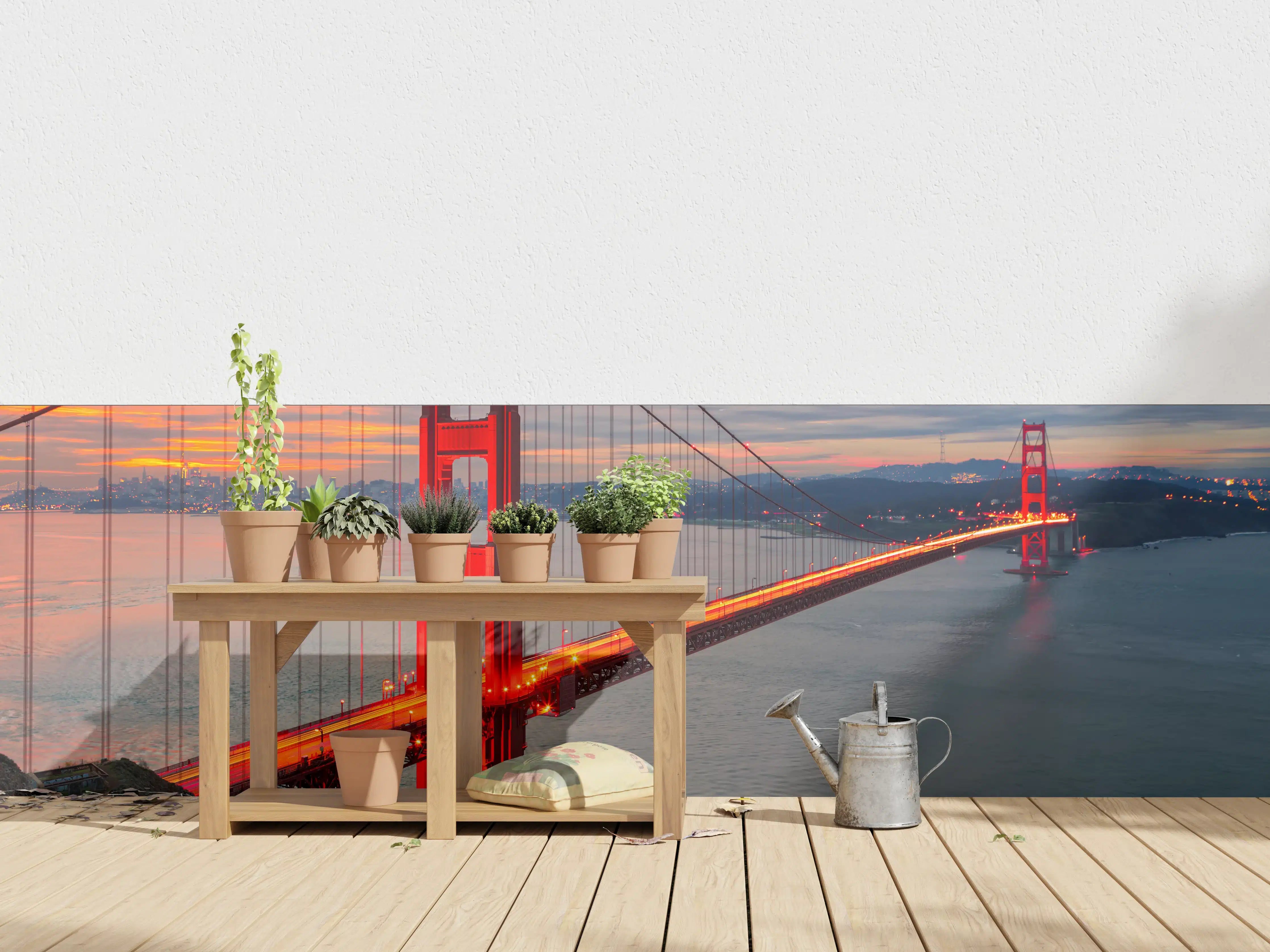 Wandverkleidung außen - Die Golden Gate Bridge bei Sonnenaufgang