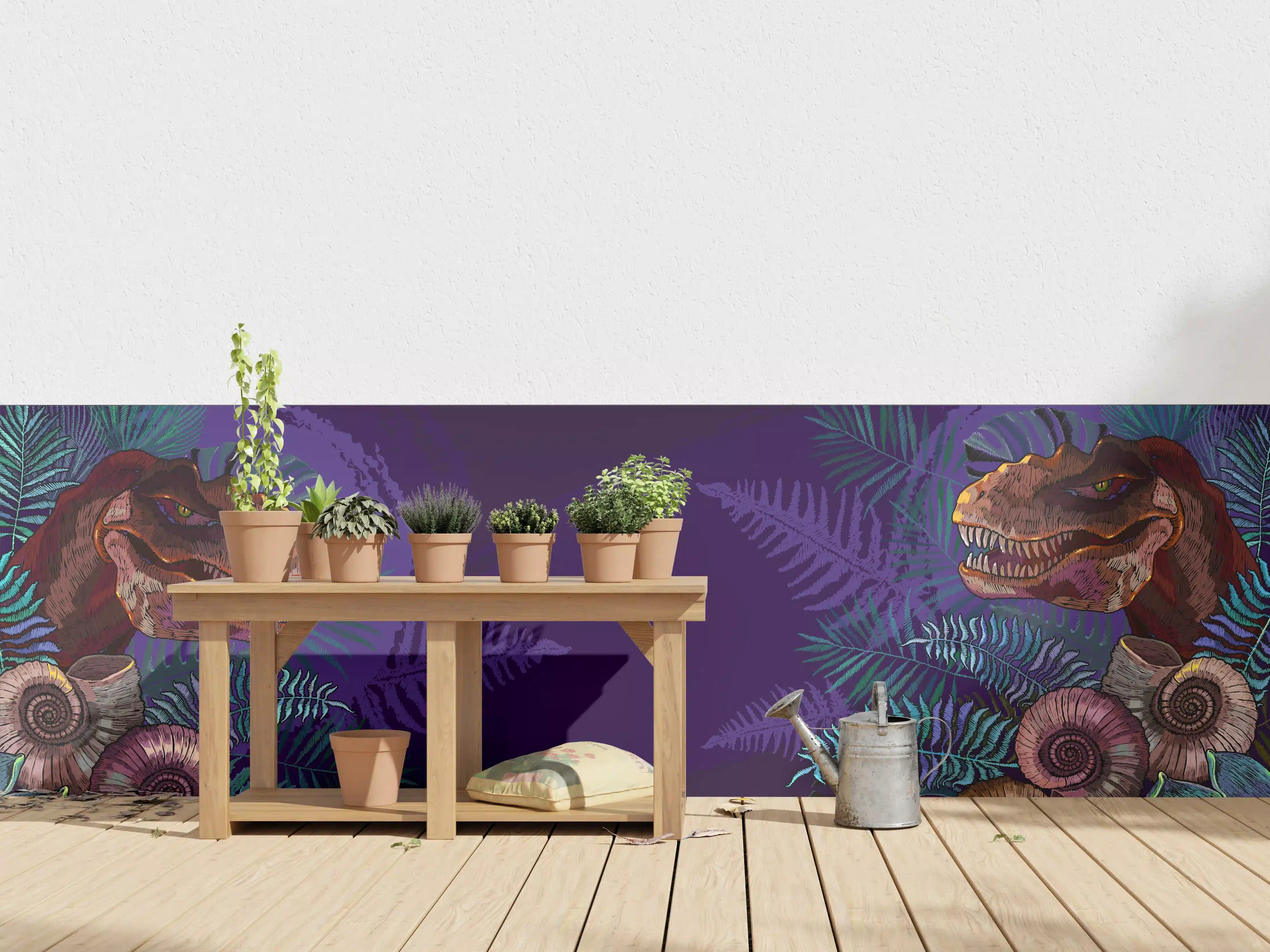 Wandverkleidung außen - Dinosaurier Fossil & Palmen
