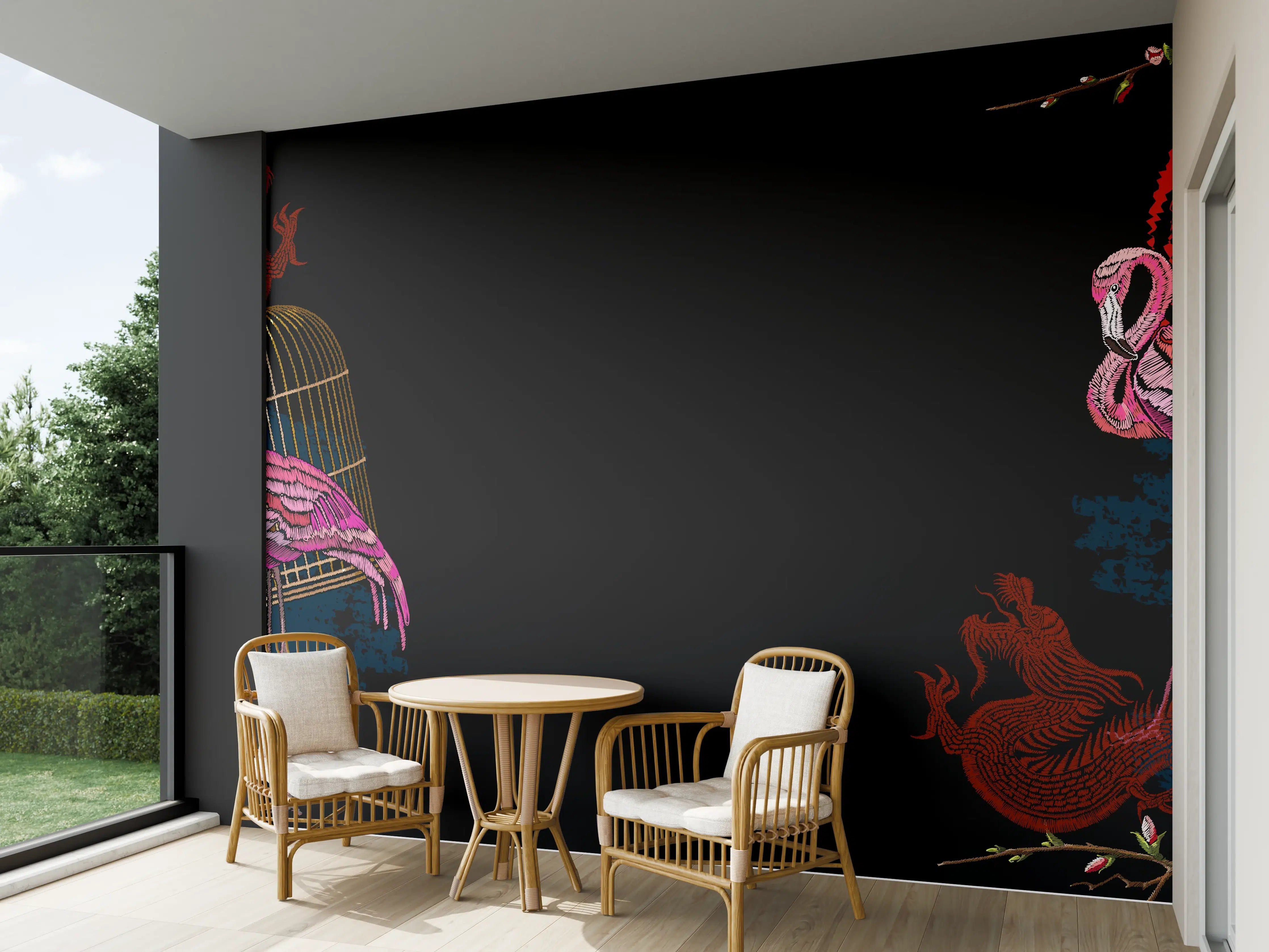 Wandverkleidung außen - Drachen & Flamigos - Stickmuster