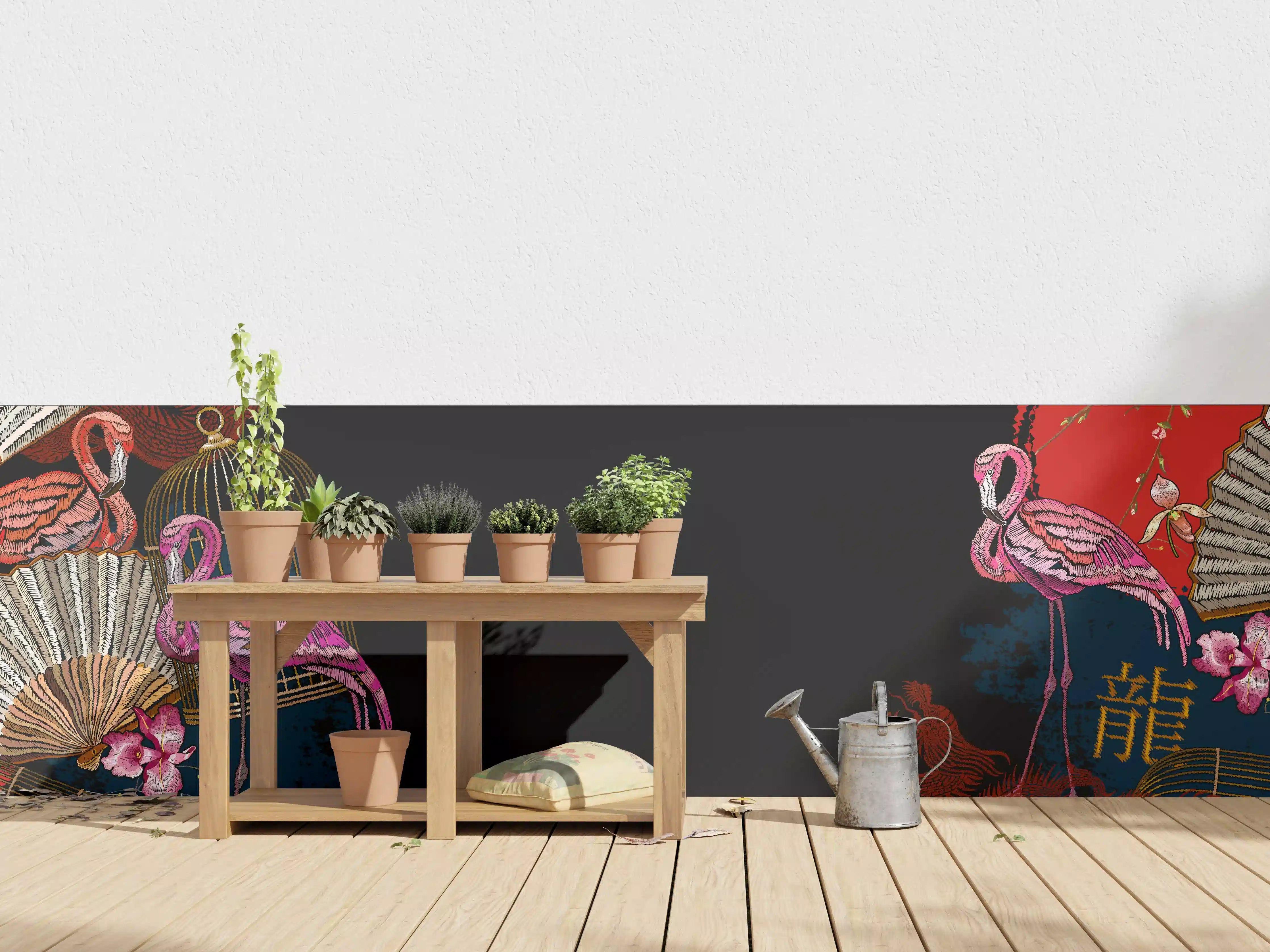 Wandverkleidung außen - Drachen & Flamigos - Stickmuster