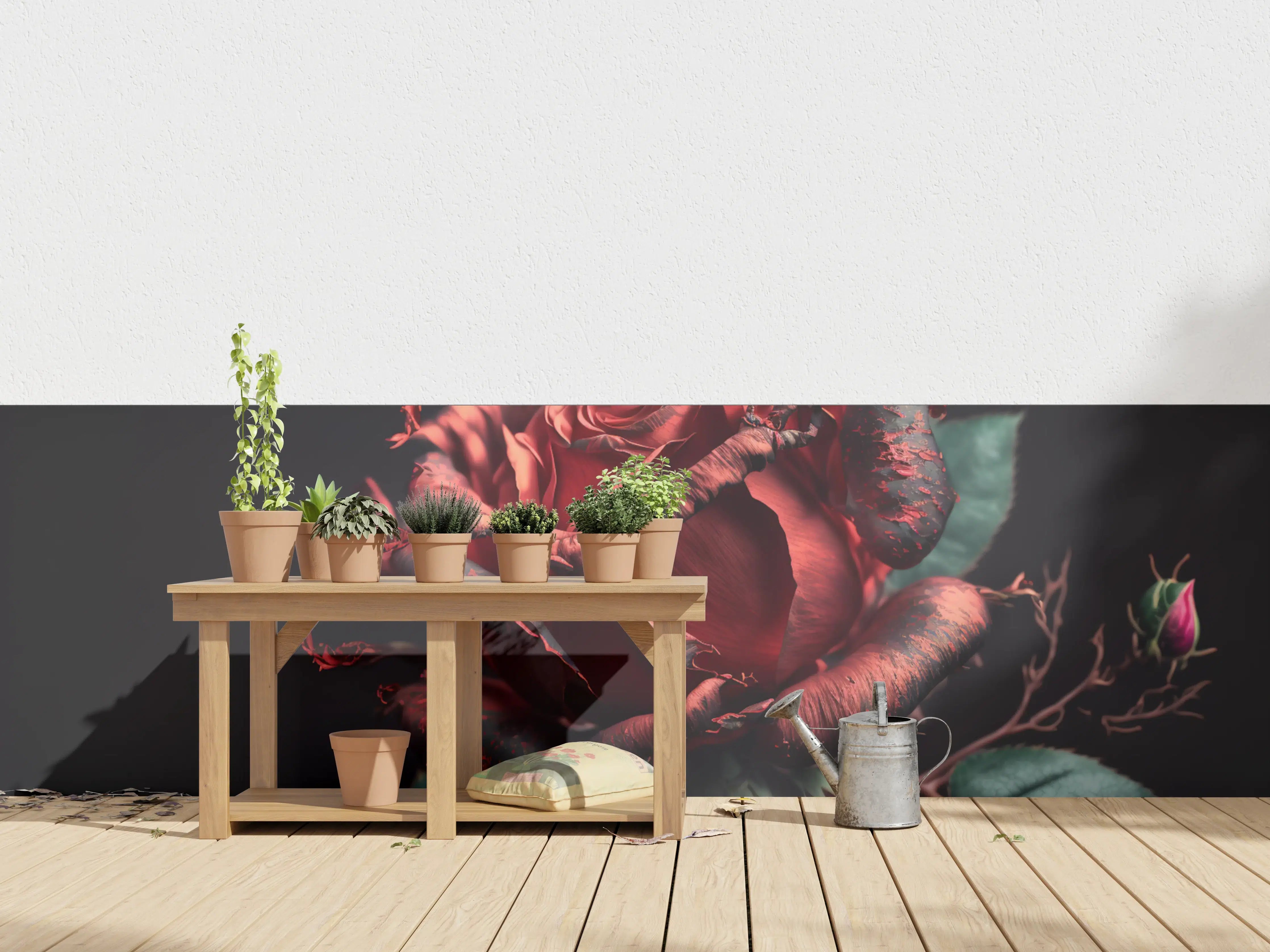 Wandverkleidung außen - Dramatische rote Rose mit dunklem Hintergrund