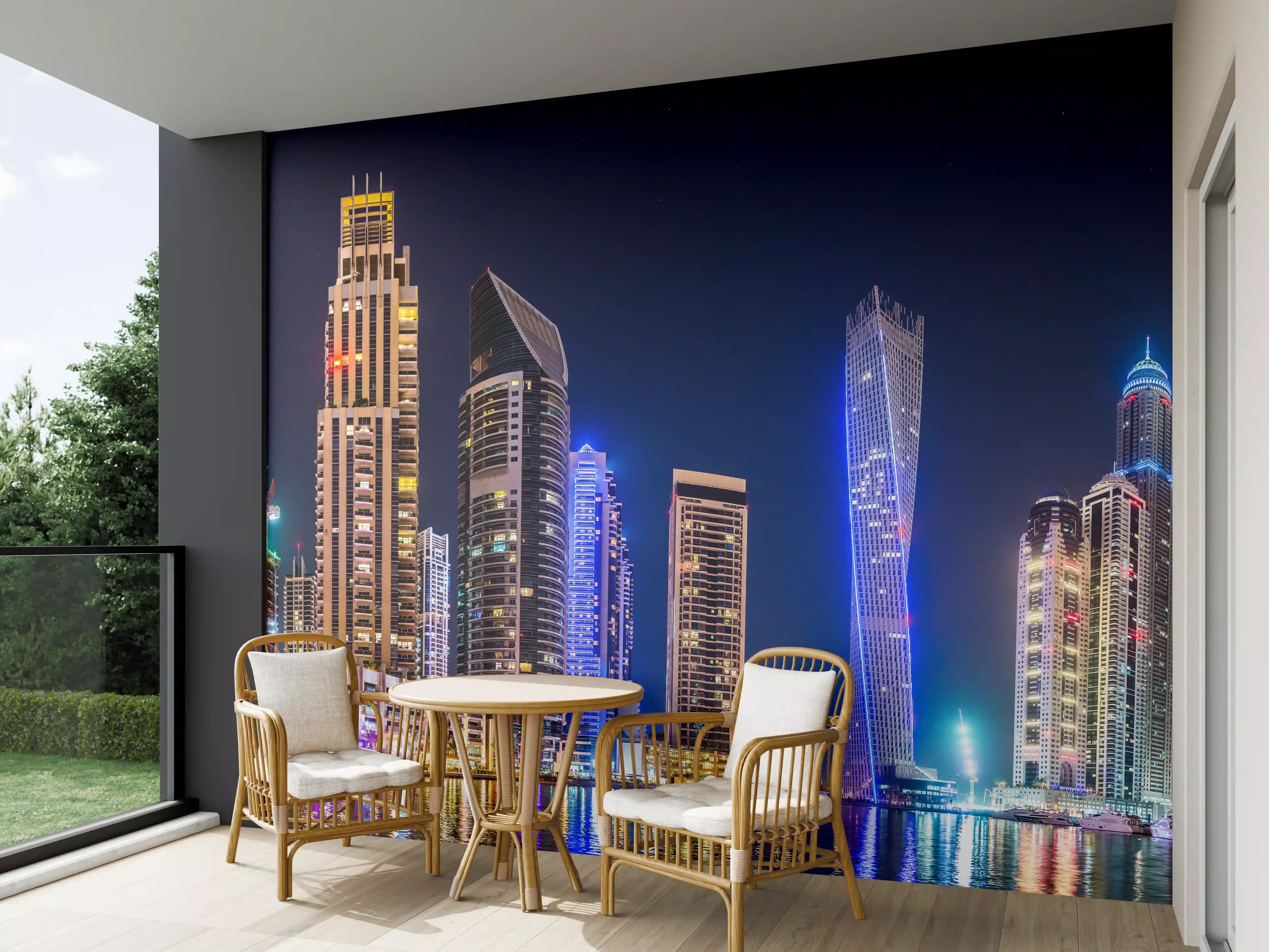 Wandverkleidung außen - Dubai Marina Skyline bei Nacht