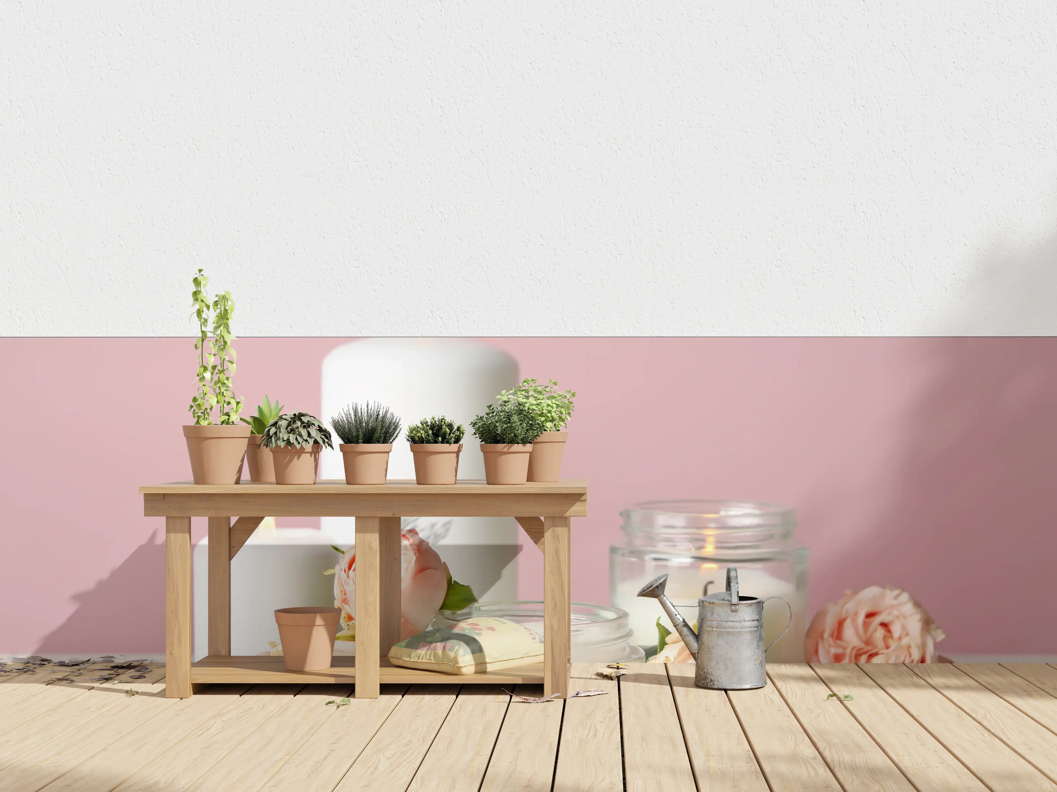 Wandverkleidung außen - Duftkerzen und Rosen auf weißem Tisch 