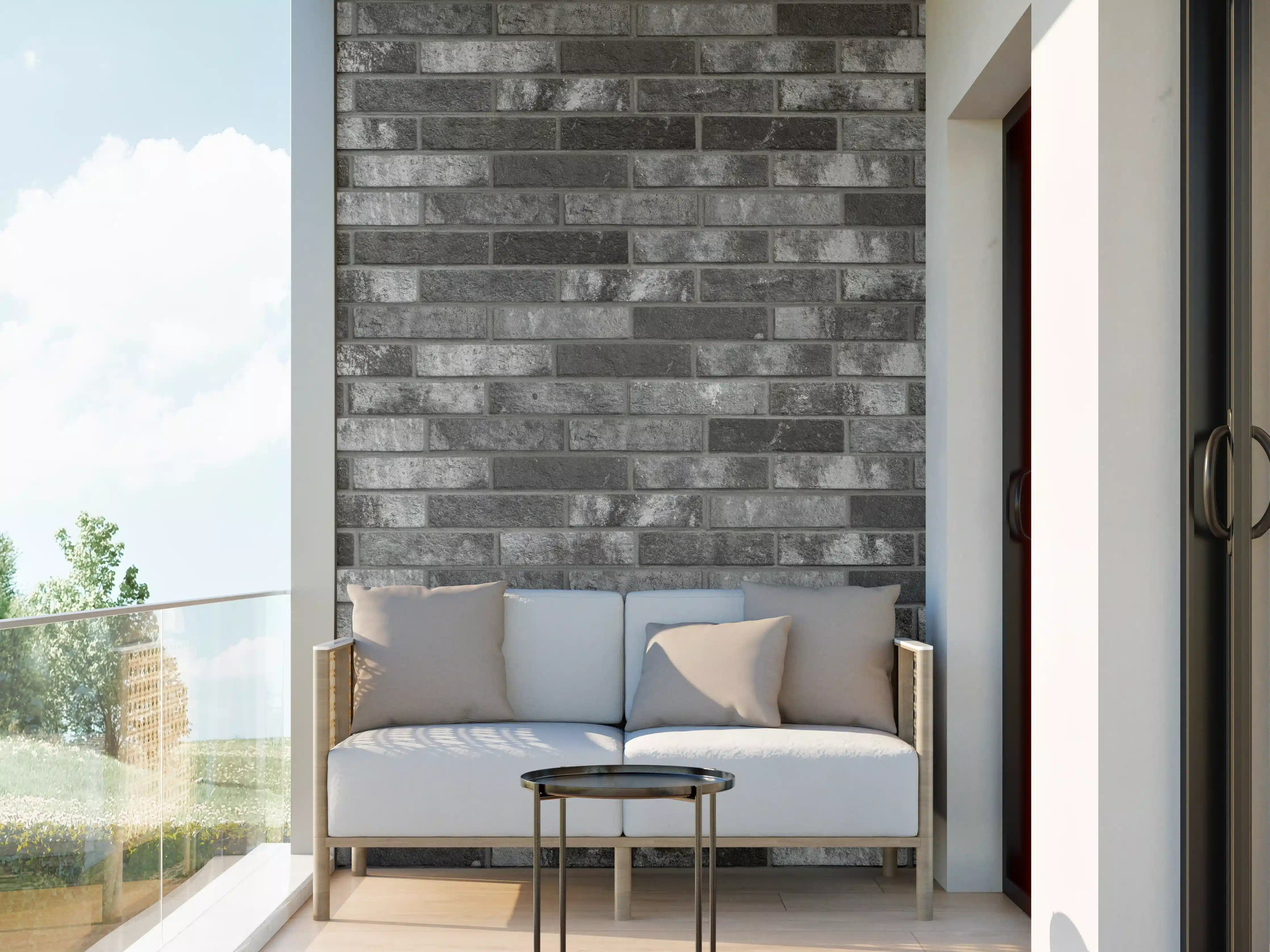 Wandverkleidung außen - Dunkelgraue Backsteinmauer