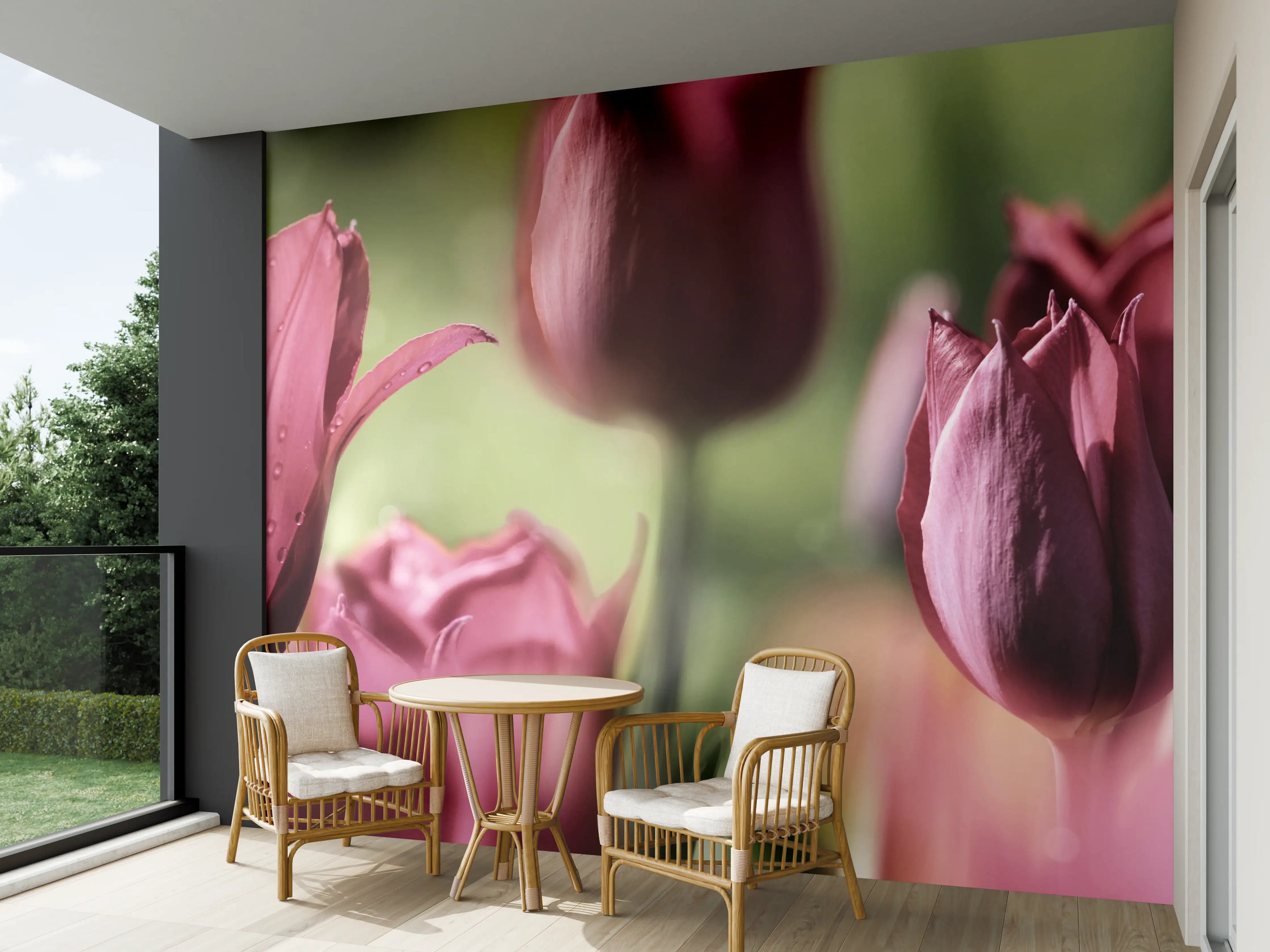 Wandverkleidung außen - Dunkelrosa Tulpen