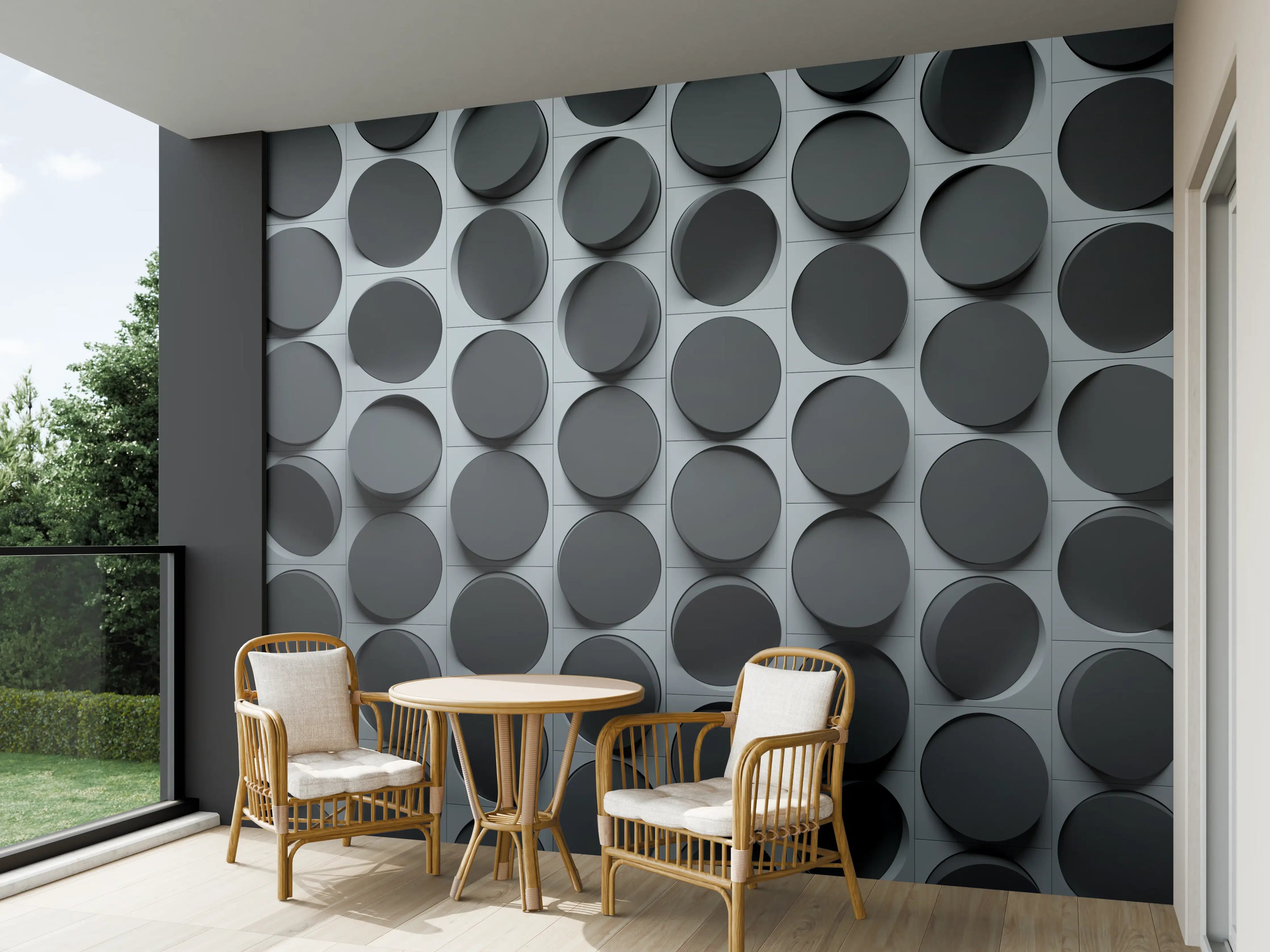 Wandverkleidung außen - Dunkle graue runde Fliesen-Textur