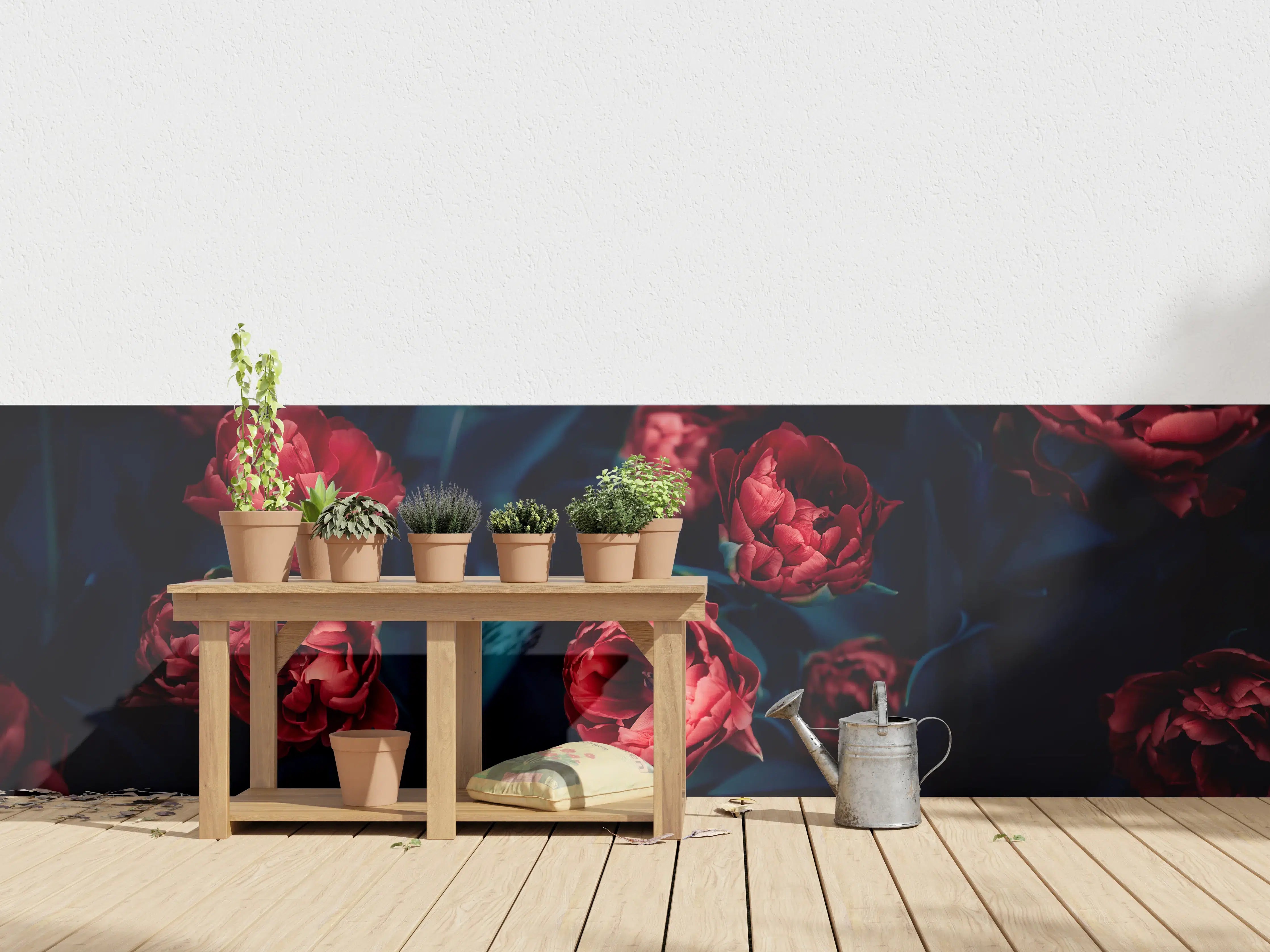 Wandverkleidung außen - Dunkle rote Blumen vor dunklem Hintergrund