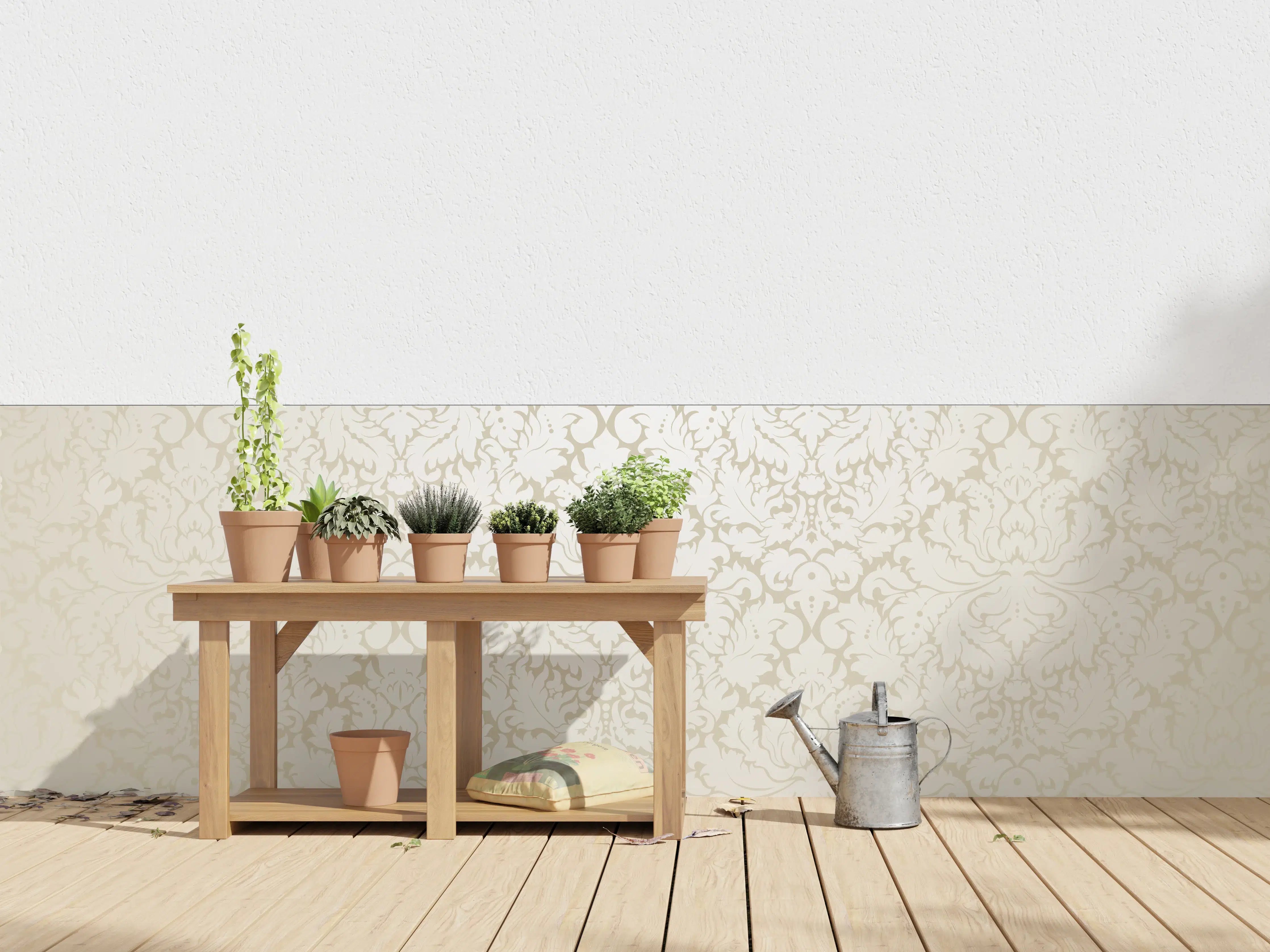 Wandverkleidung außen - Edle Creme-Gold Damast-Tapete