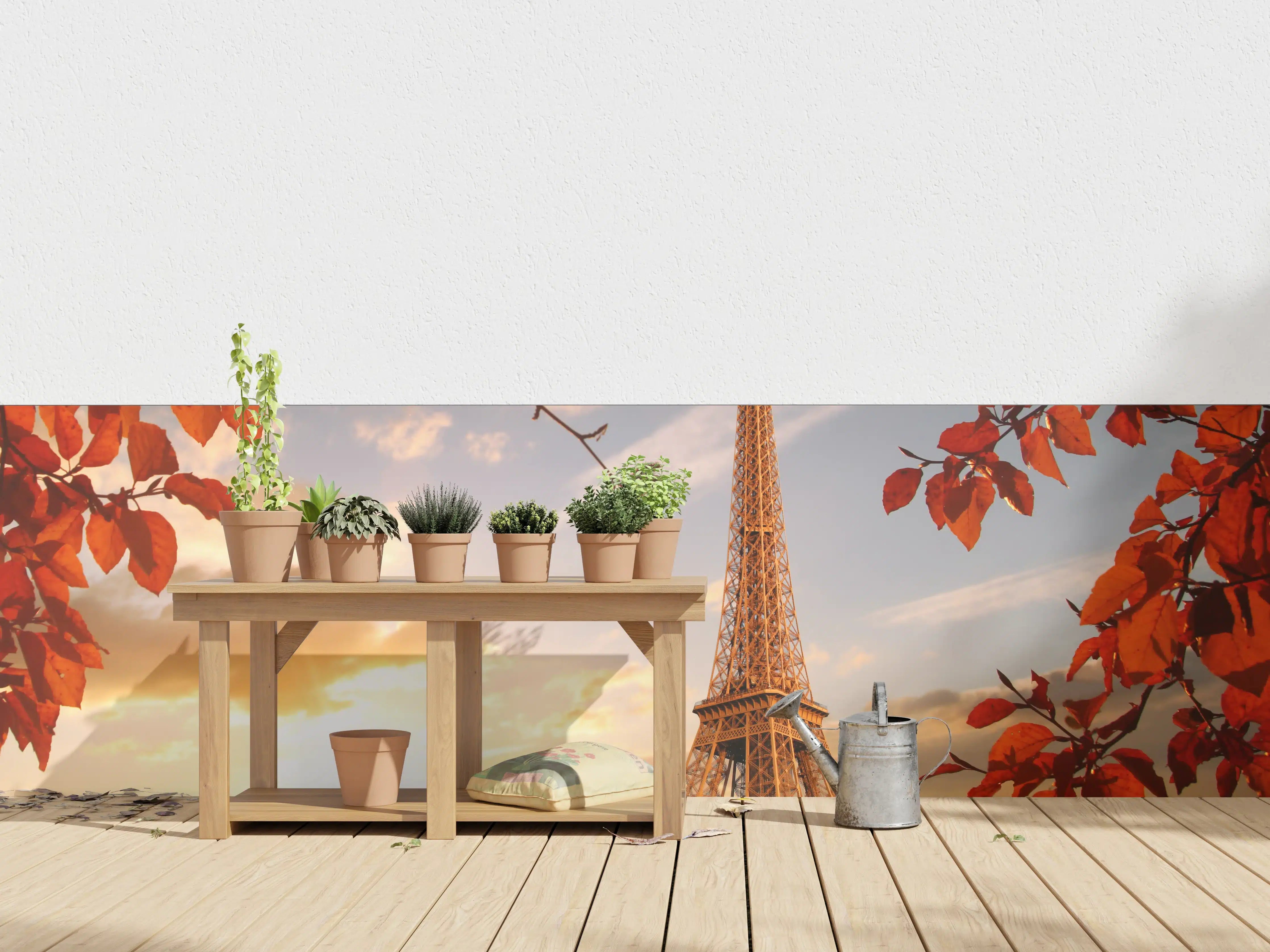 Wandverkleidung außen - Eiffelturm mit Herbstlaub in Paris