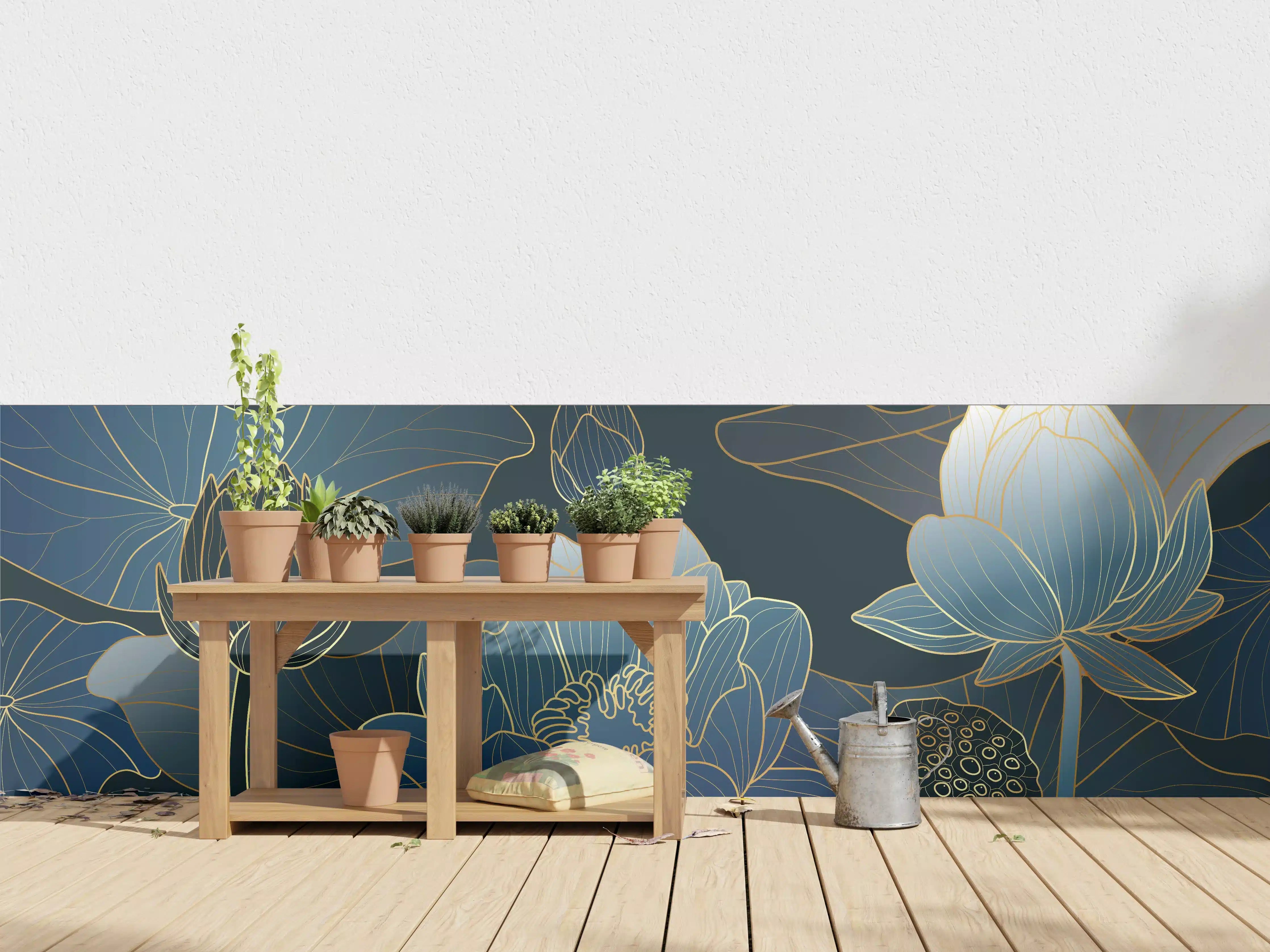 Wandverkleidung außen - Elegante Blau-Weiße Blumenillustration