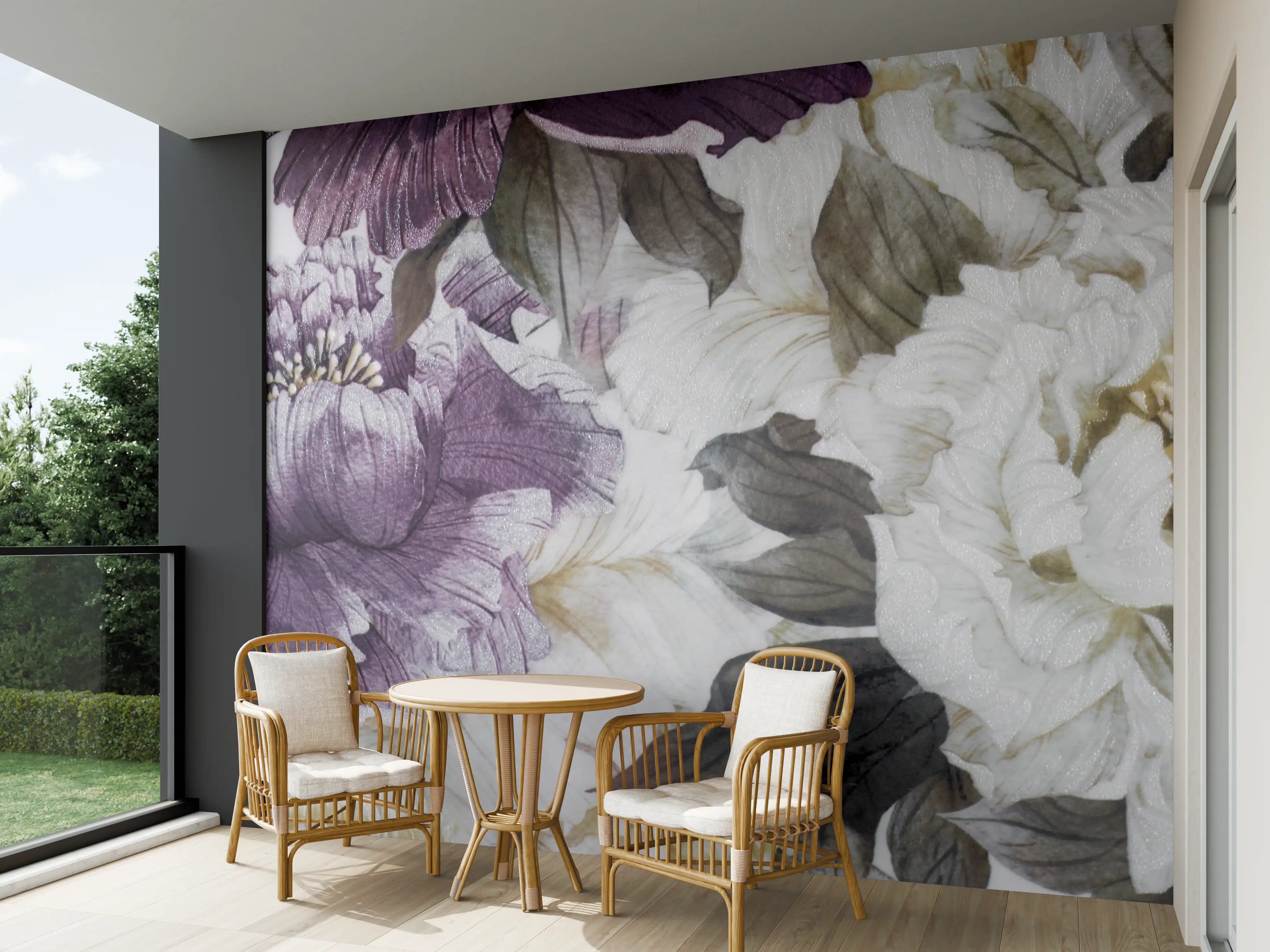 Wandverkleidung außen - Elegante Blumenmuster in Weiß und Lila