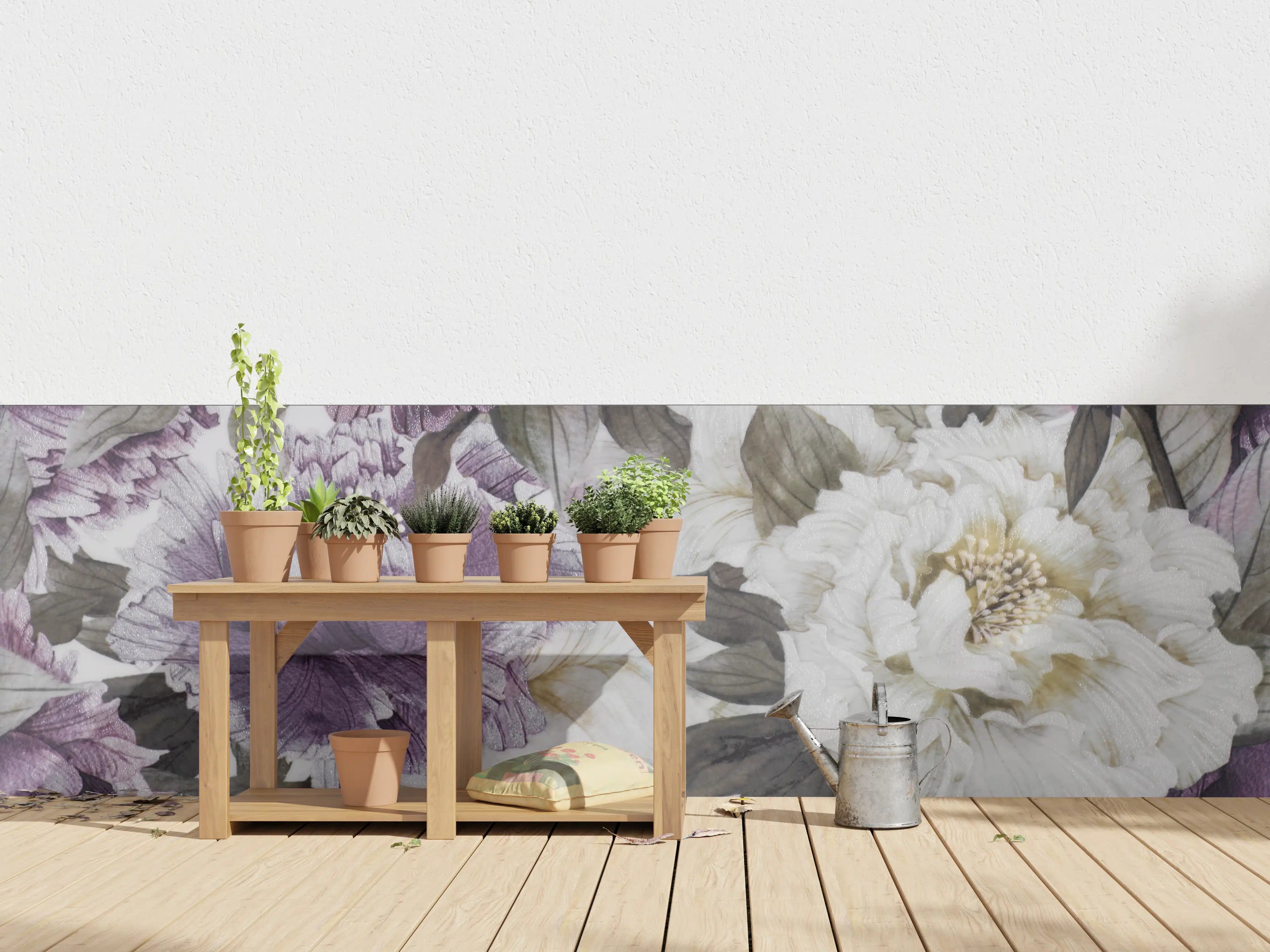 Wandverkleidung außen - Elegante Blumenmuster in Weiß und Lila