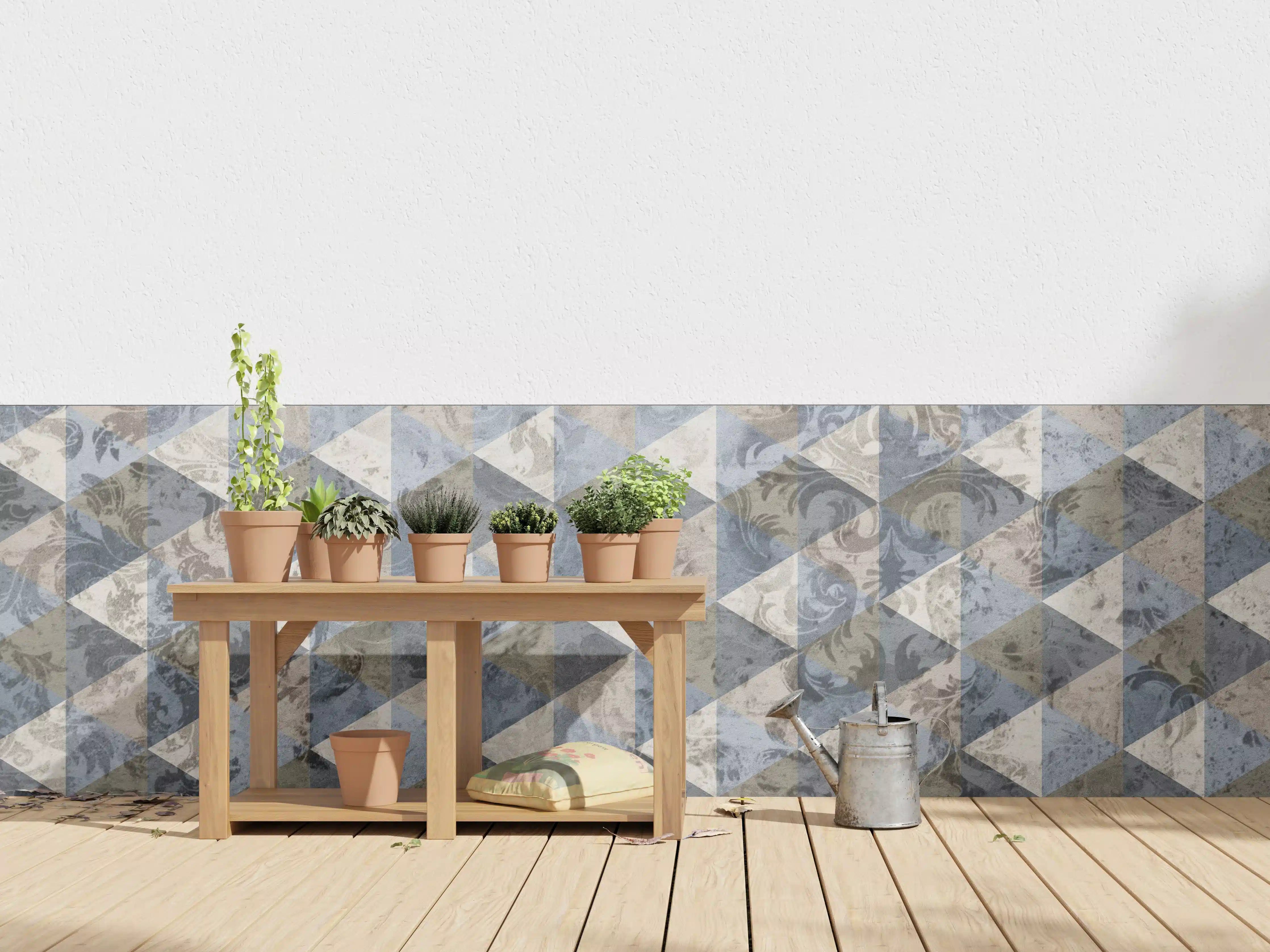 Wandverkleidung außen - Elegante Geometrische Muster in Blau-Grau