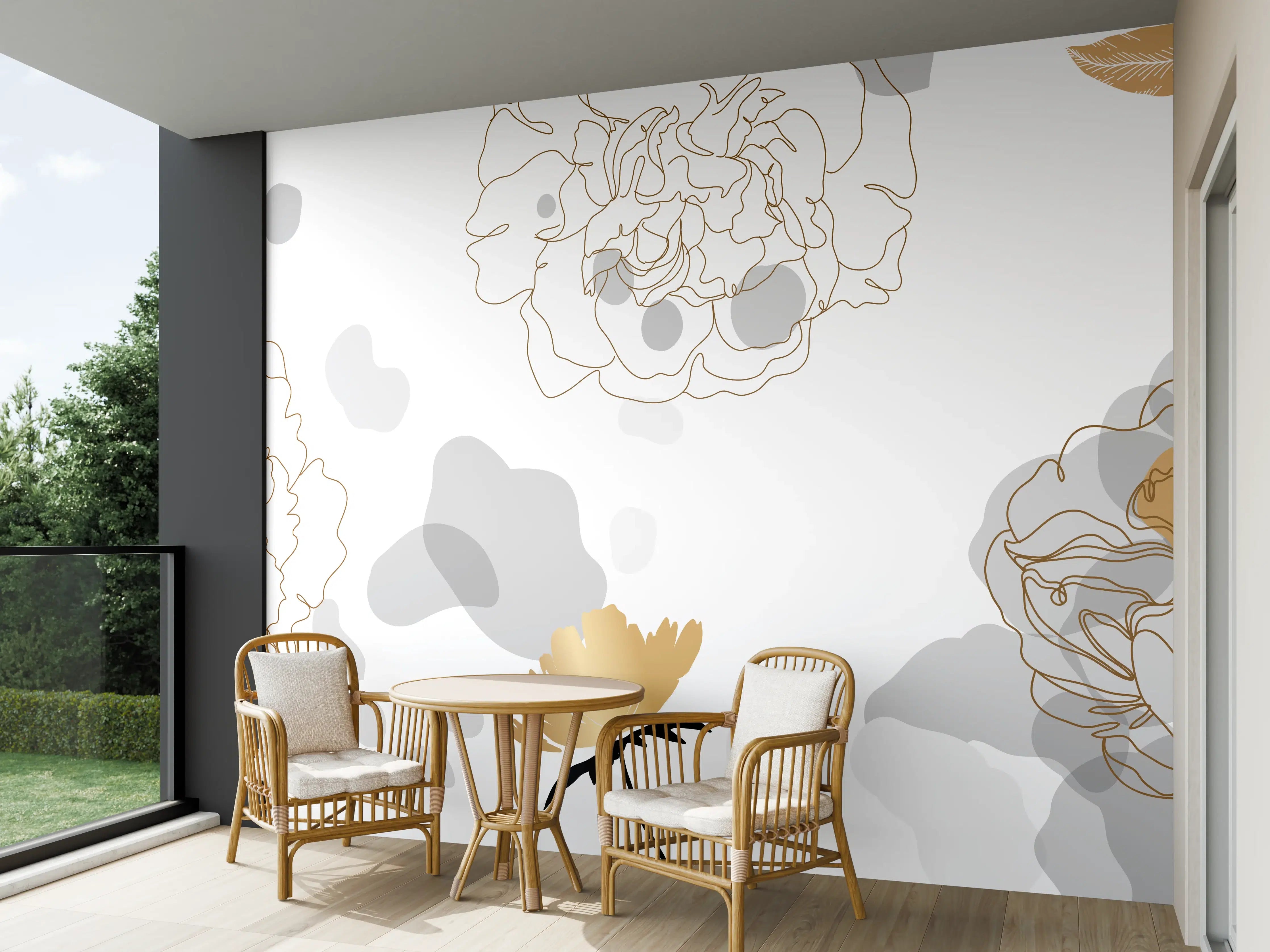 Wandverkleidung außen - Elegante Gold-Grau Floral Kunst