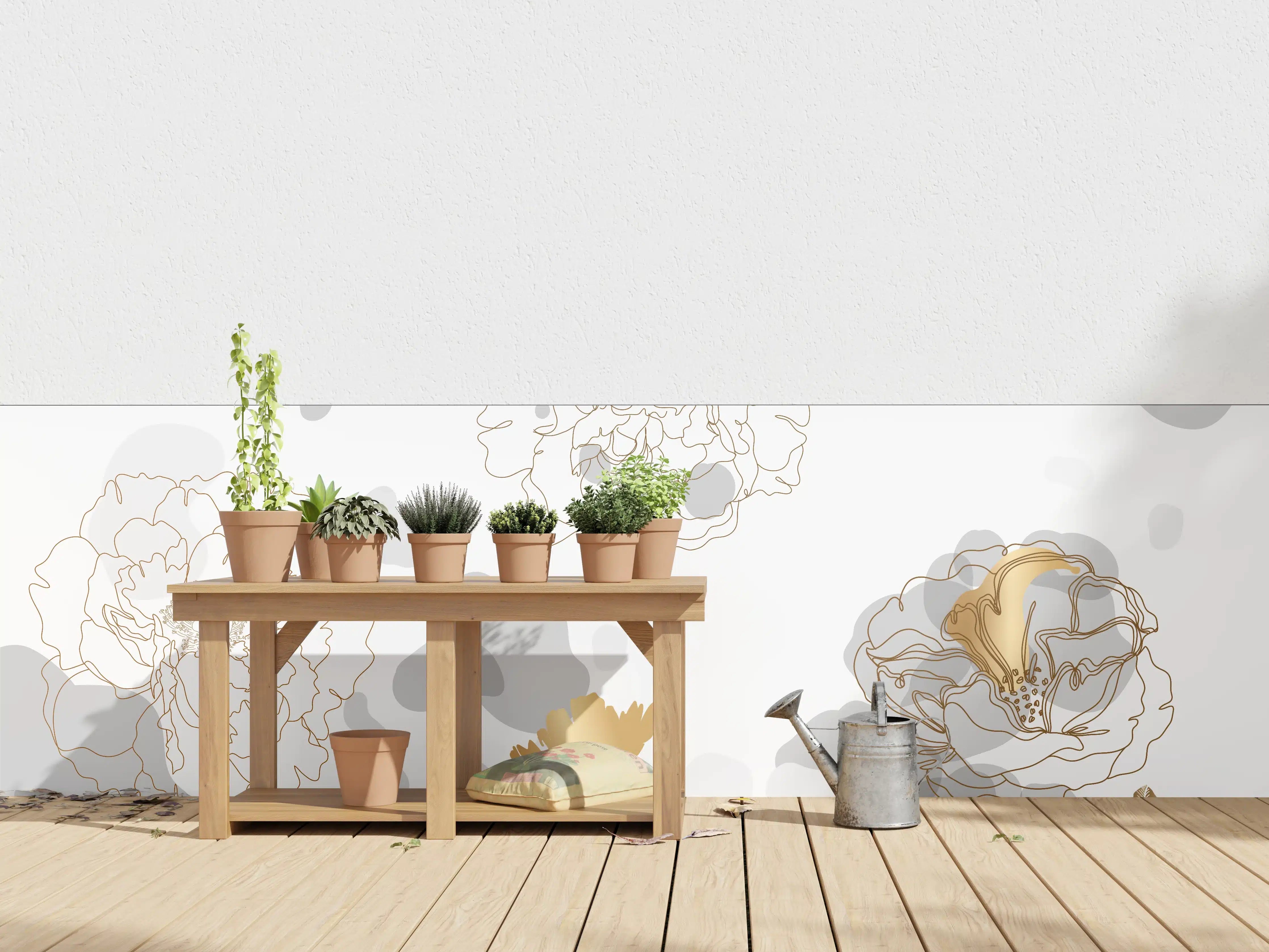Wandverkleidung außen - Elegante Gold-Grau Floral Kunst