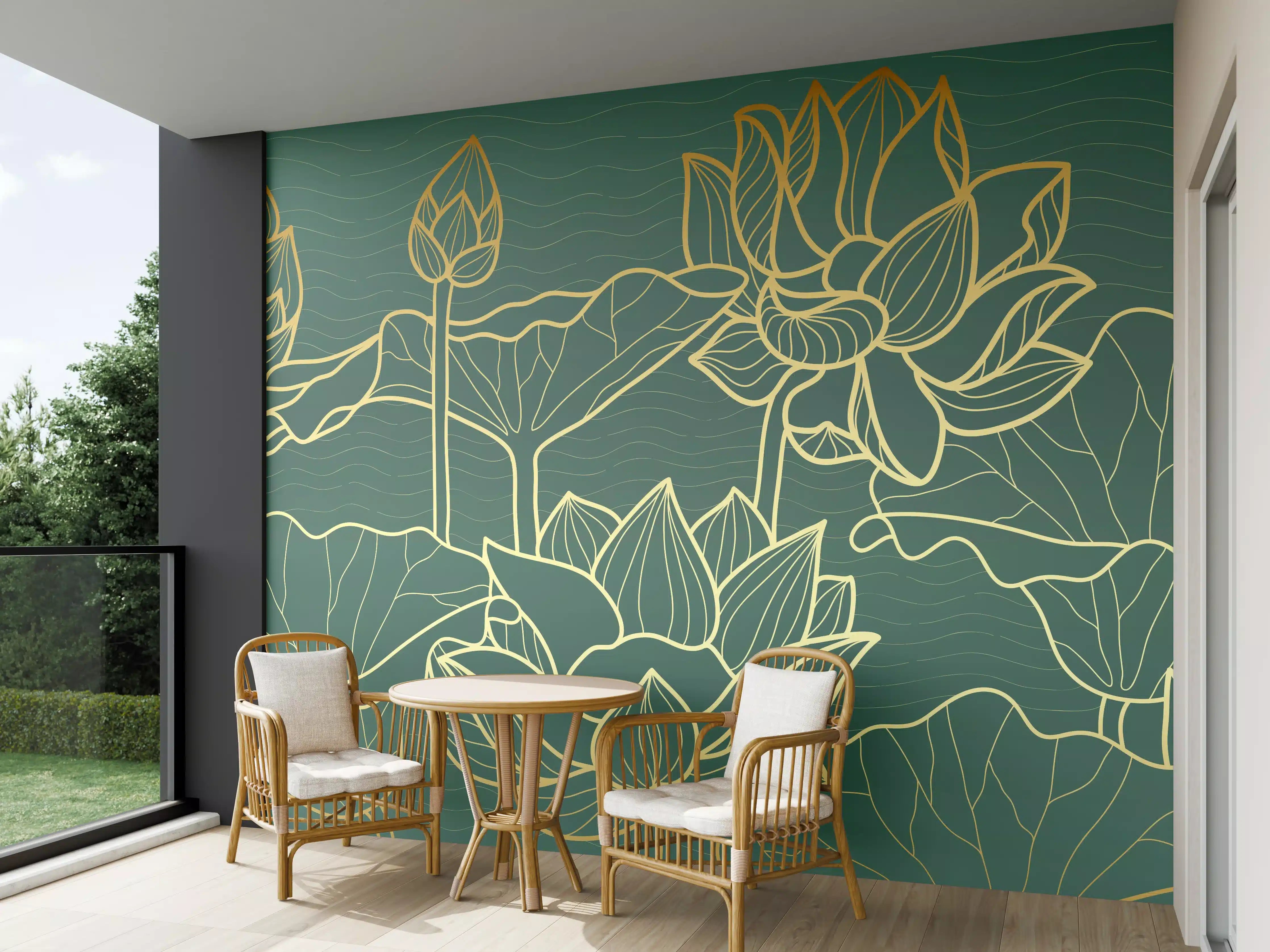 Wandverkleidung außen - Elegante Lotusblumen mit Gold-Akzenten