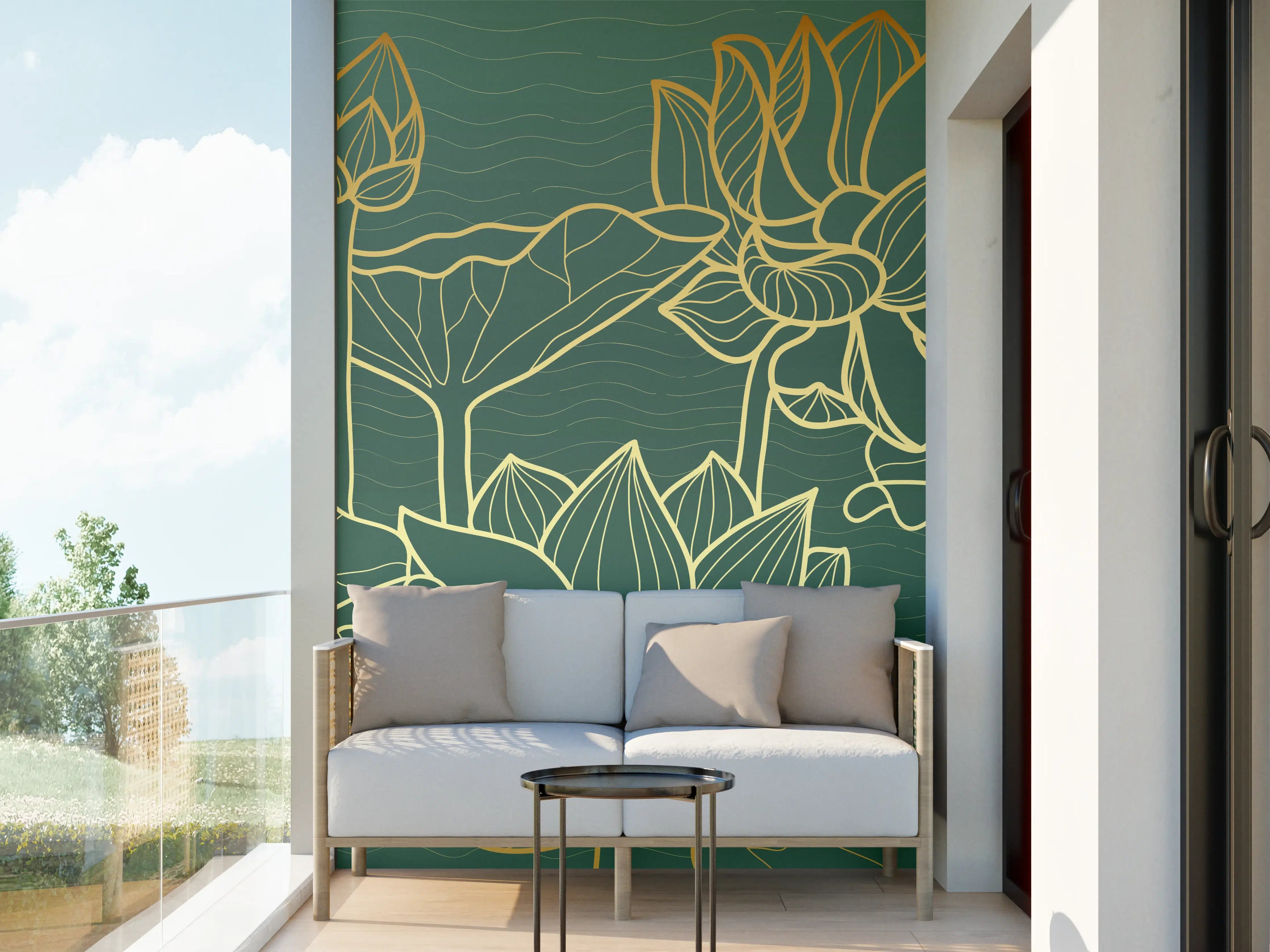 Wandverkleidung außen - Elegante Lotusblumen mit Gold-Akzenten