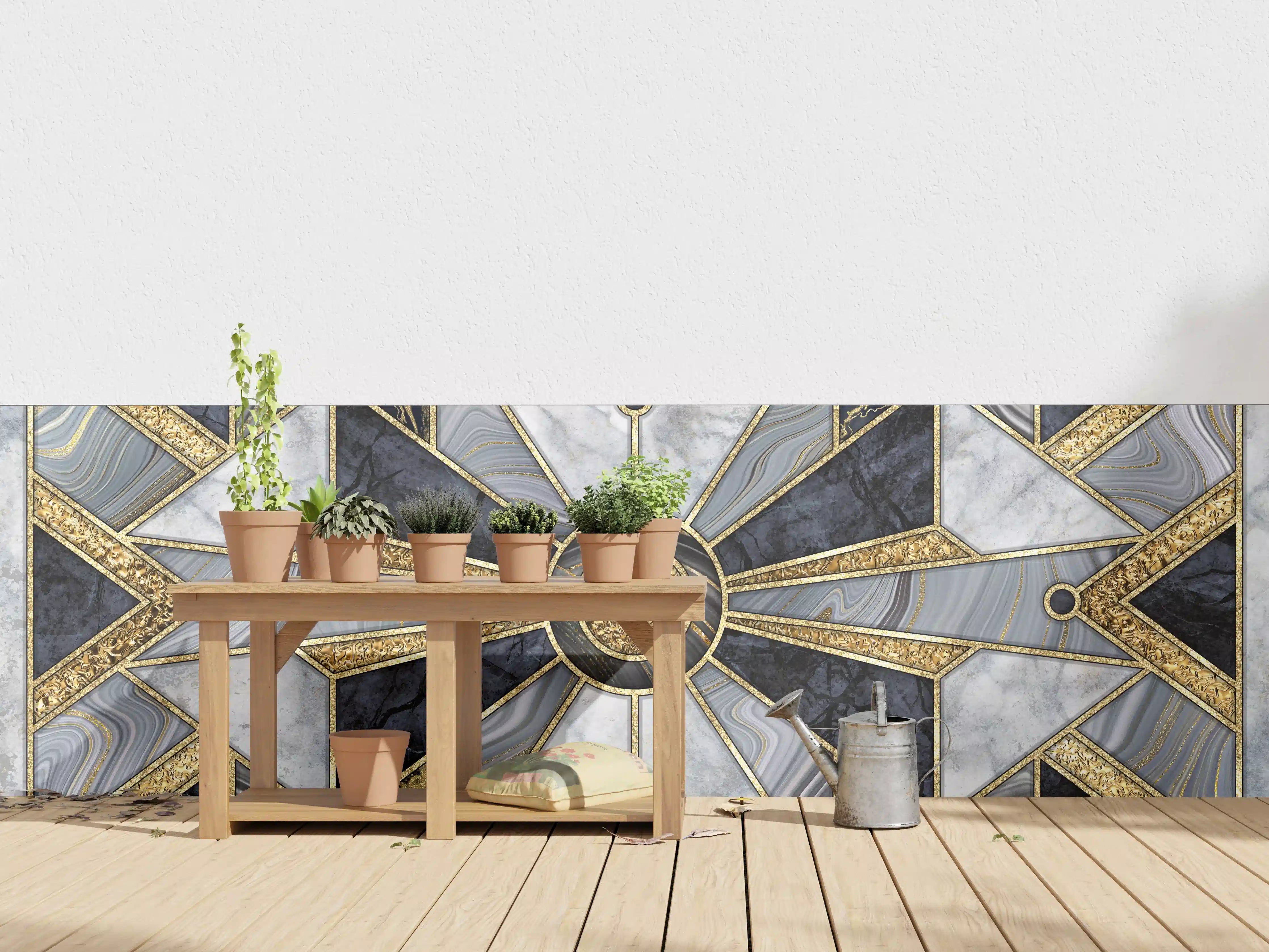 Wandverkleidung außen - Elegante Marmor- und Gold-Musterwandgestaltung