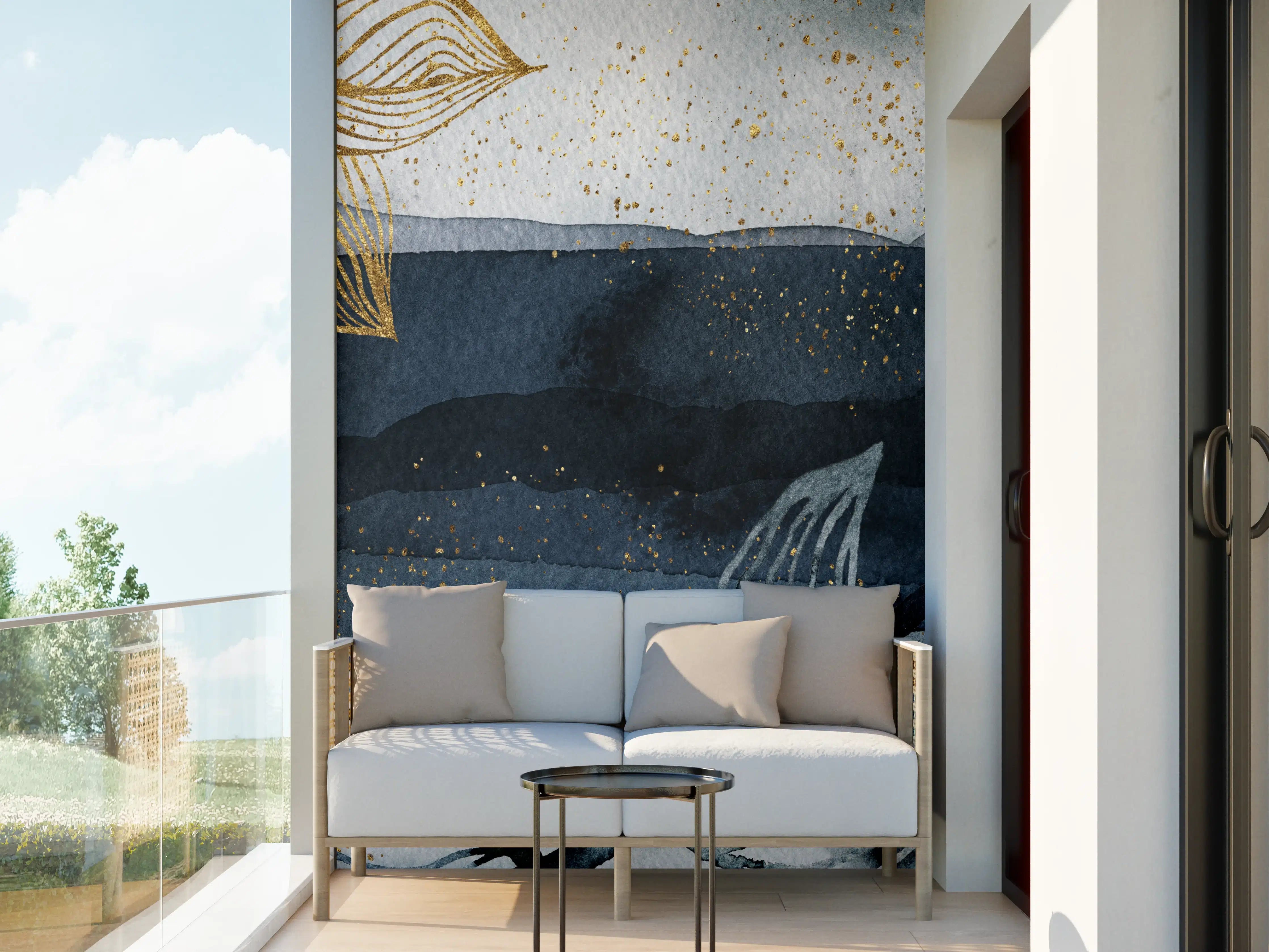 Wandverkleidung außen - Elegante Wasserfarben-Äste mit goldenen Akzenten