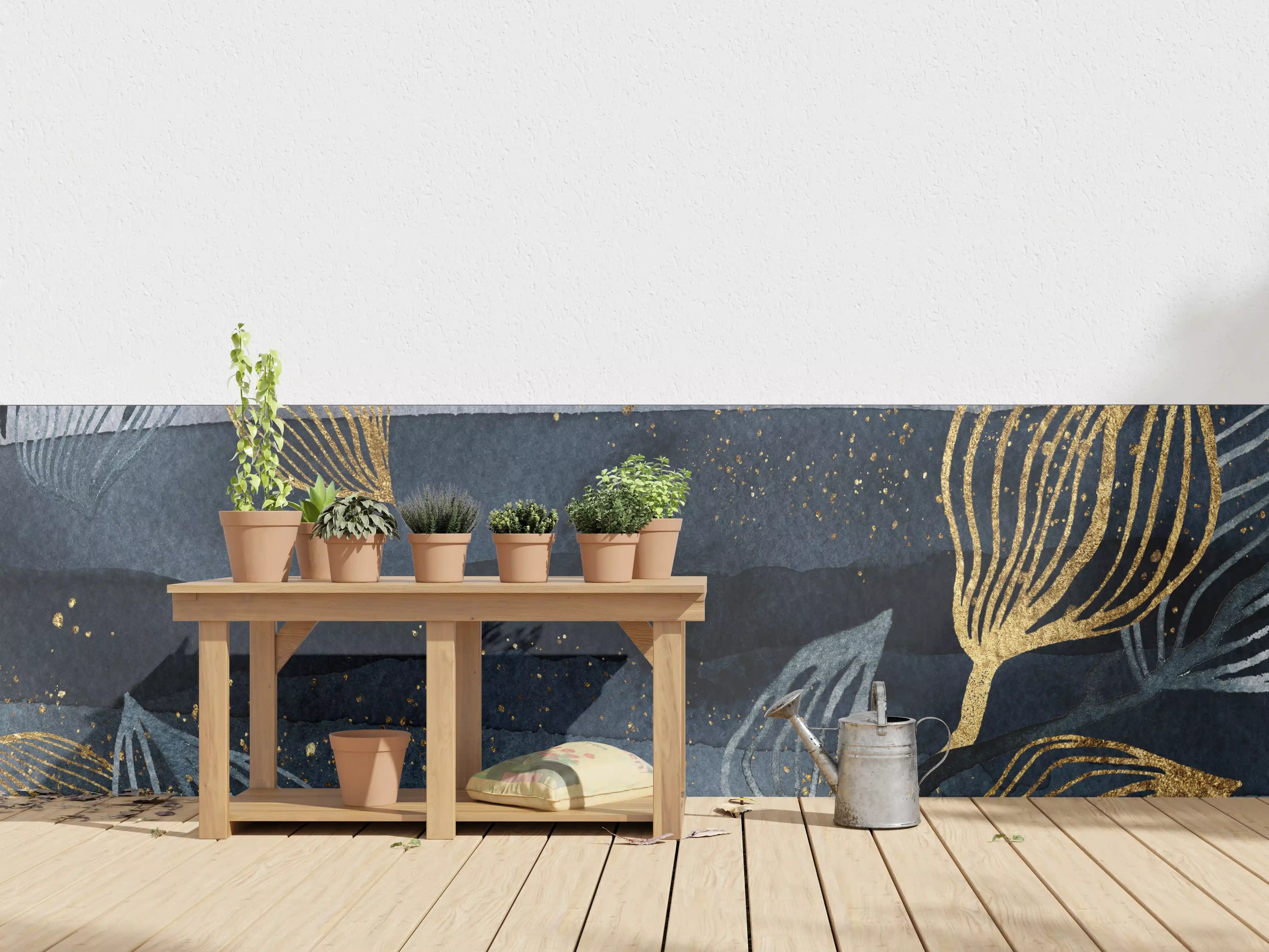 Wandverkleidung außen - Elegante Wasserfarben-Äste mit goldenen Akzenten