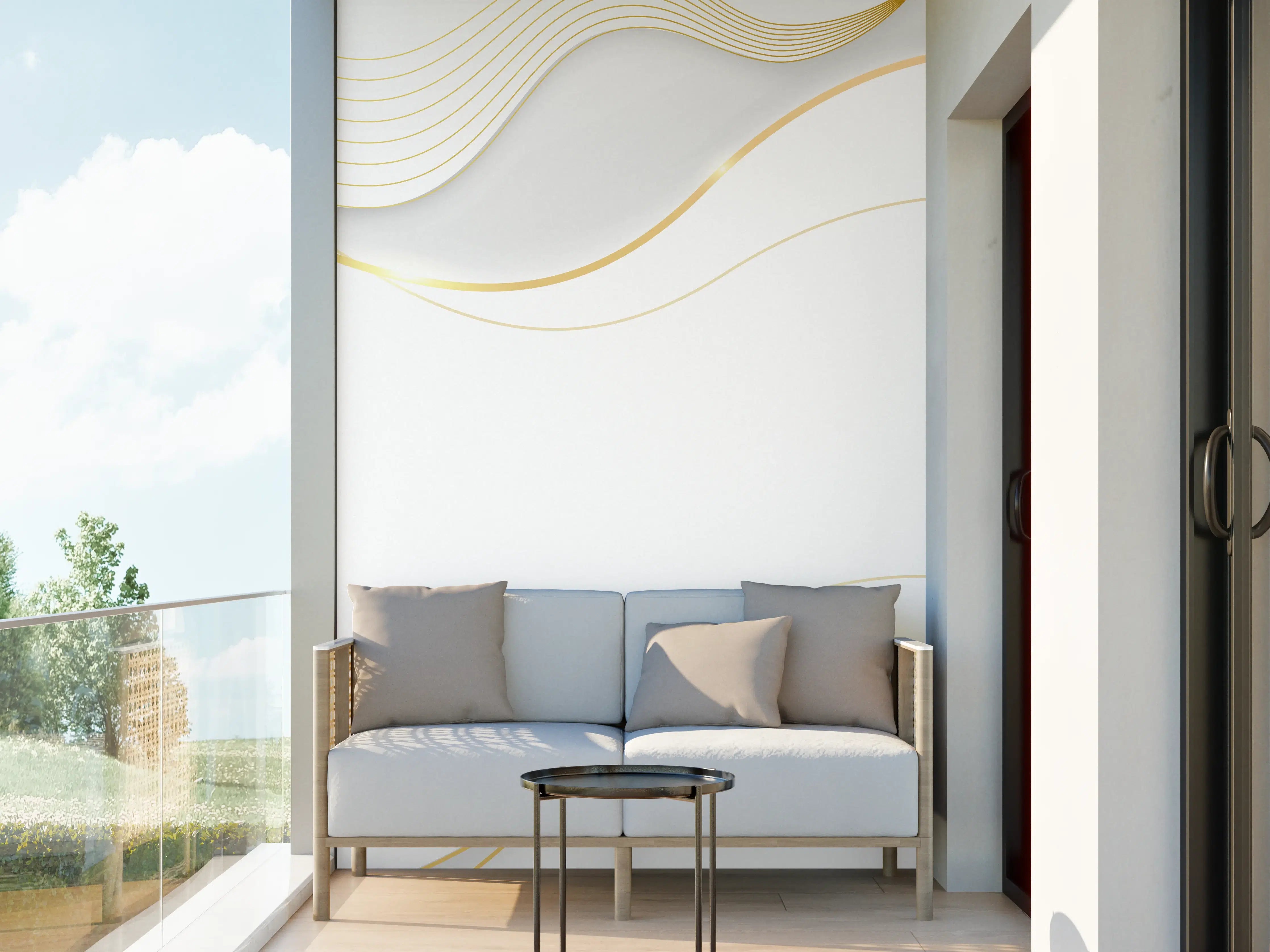 Wandverkleidung außen - Elegante Weiß-Gold Wellen-Design