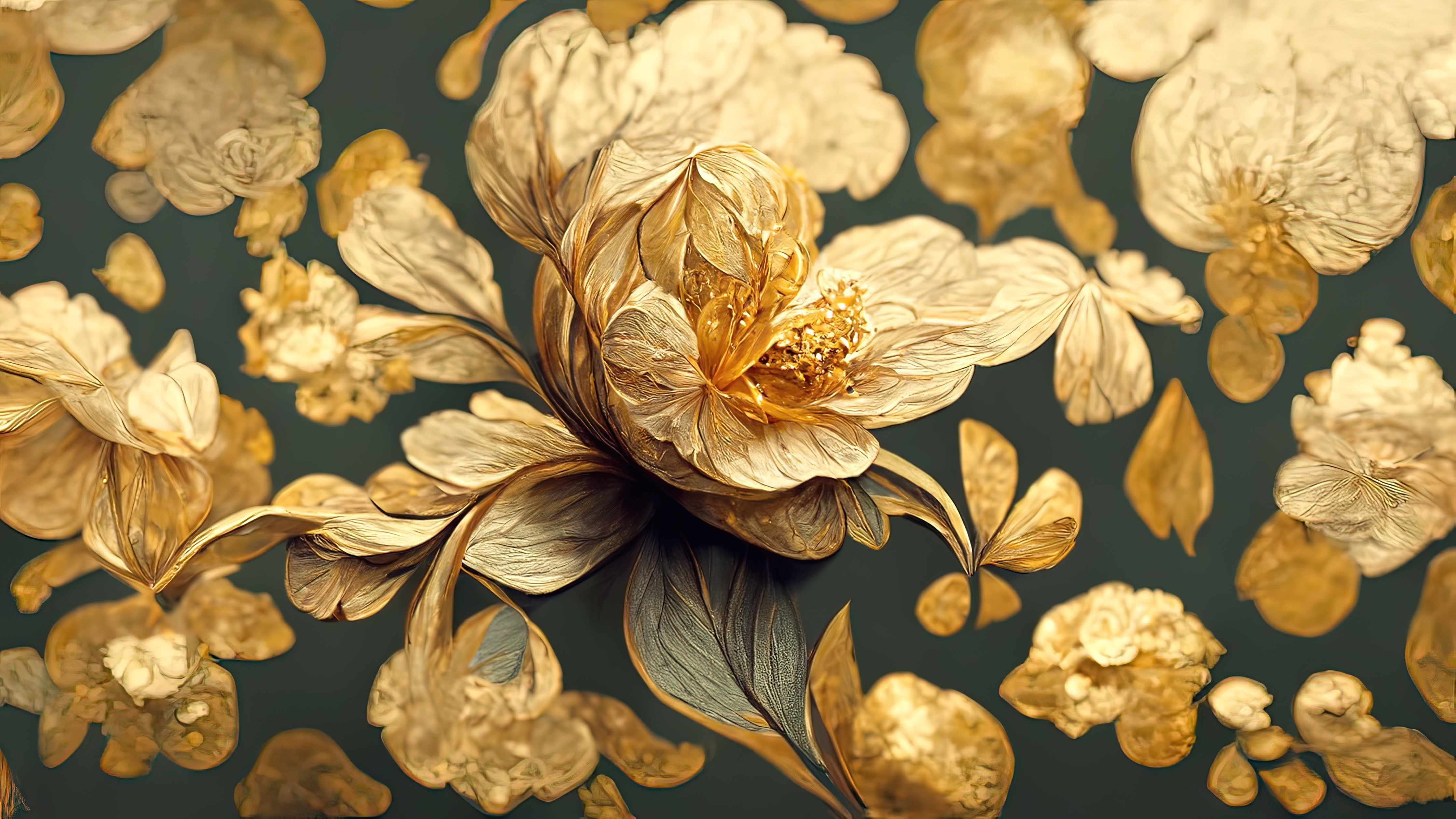 Wandverkleidung außen-Elegante goldene Blumenmuster Wandgestaltung