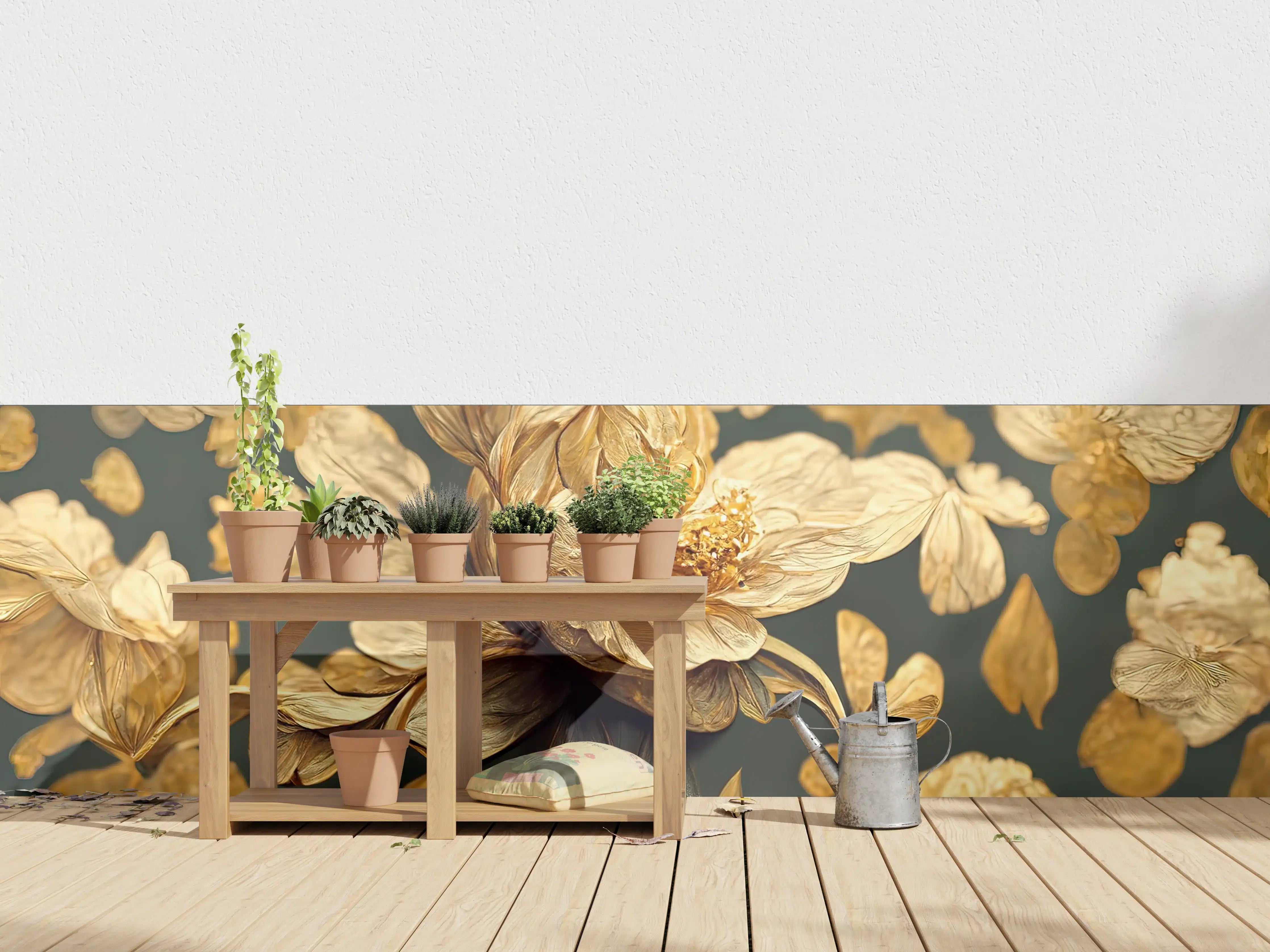 Wandverkleidung außen - Elegante goldene Blumenmuster Wandgestaltung
