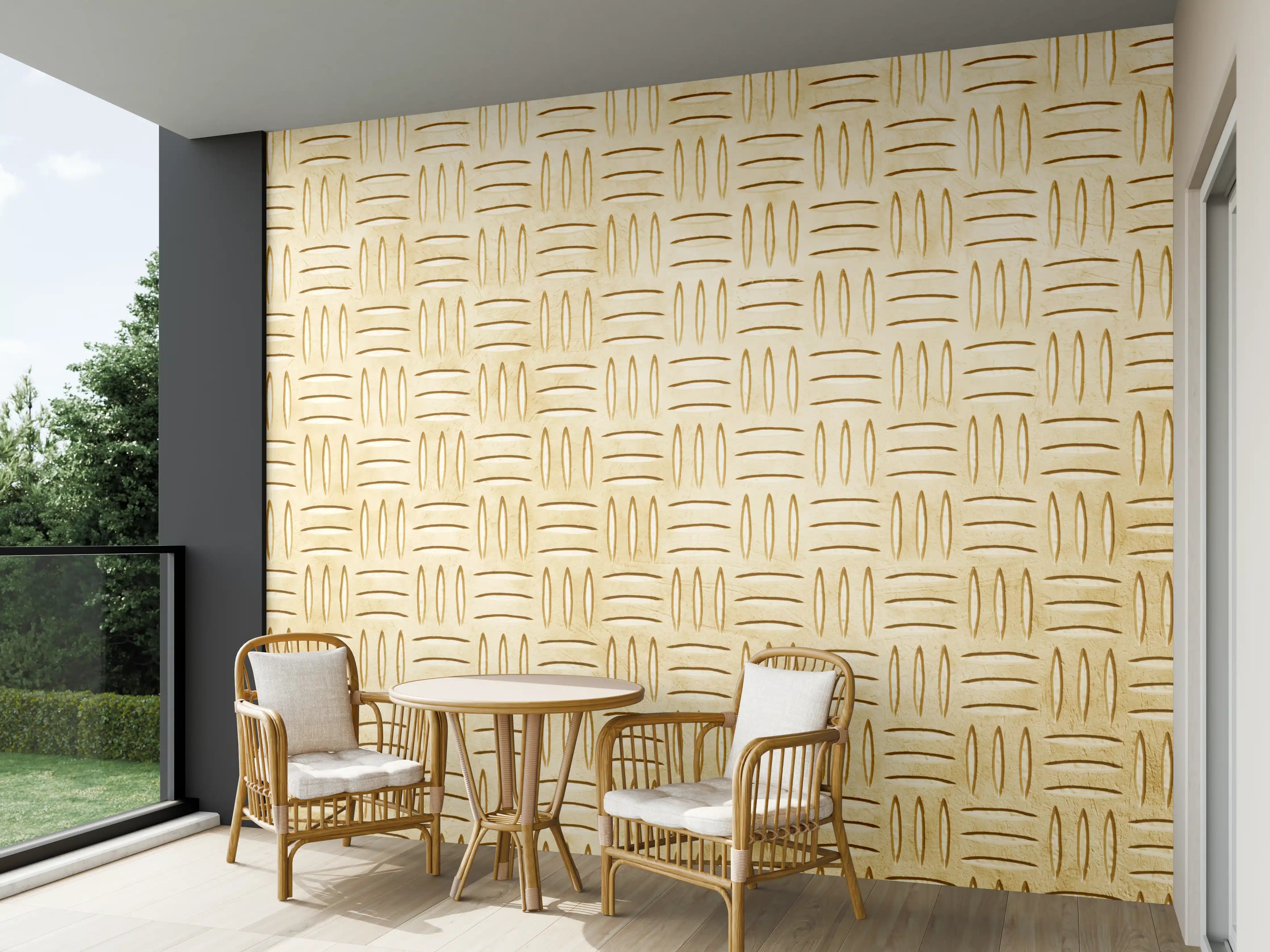 Wandverkleidung außen - Elegante goldene Holzoptik mit Wellenmuster