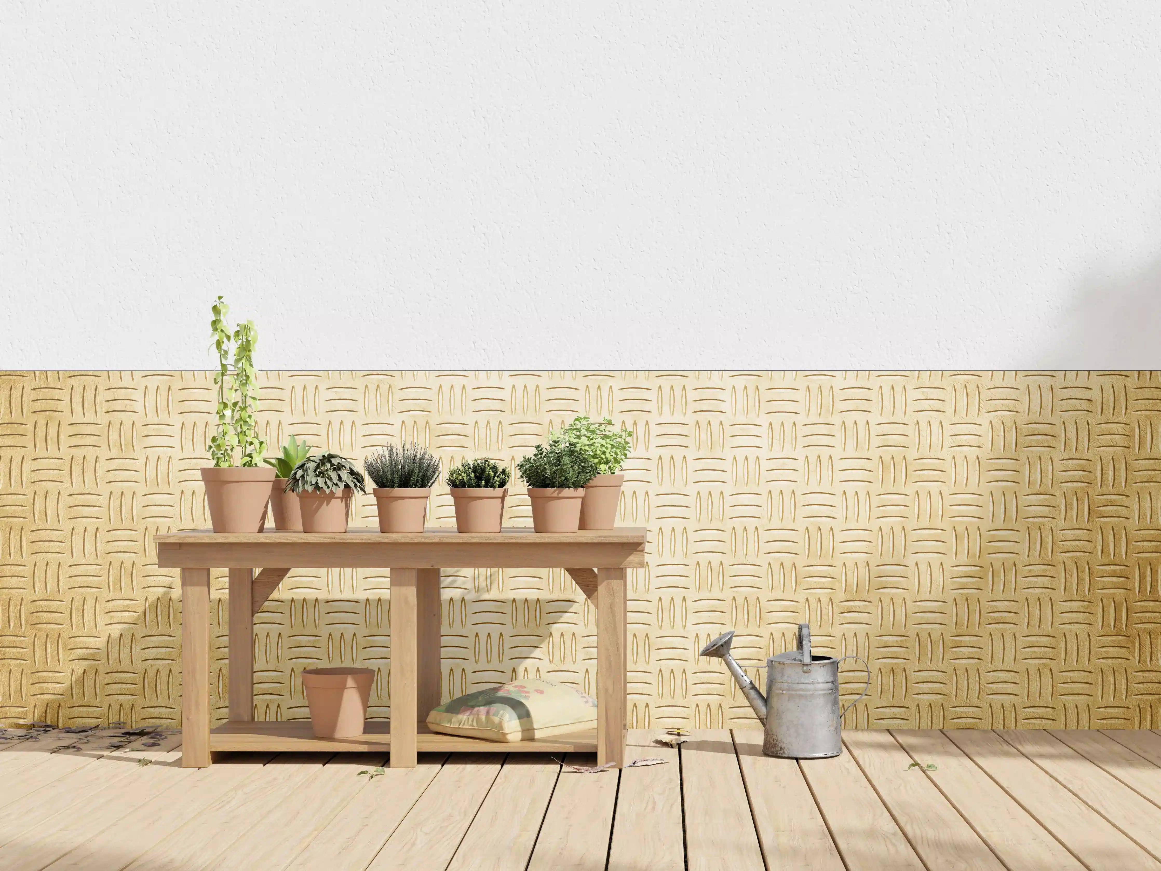 Wandverkleidung außen - Elegante goldene Holzoptik mit Wellenmuster