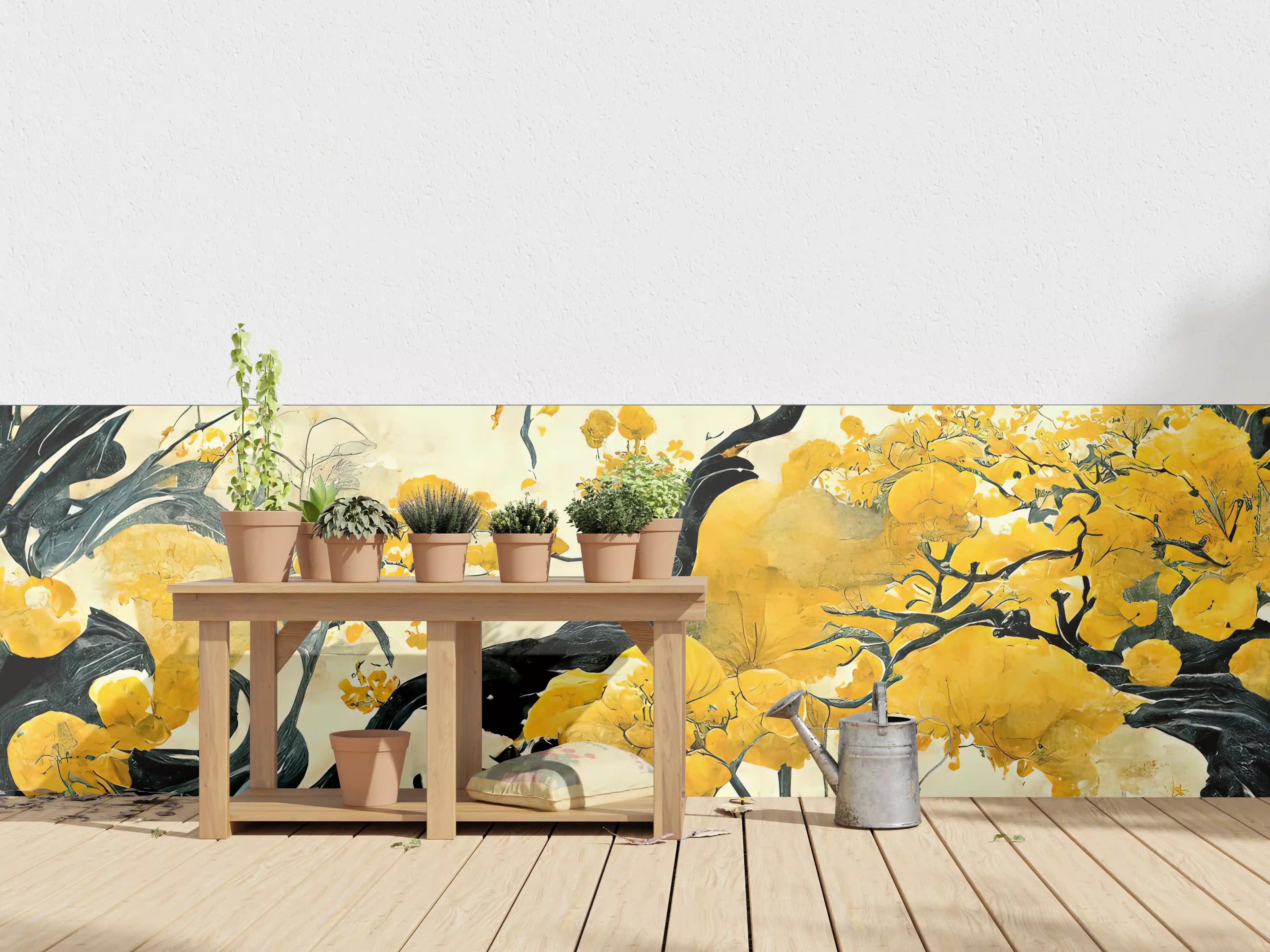 Wandverkleidung außen - Eleganter Goldgelber Baum mit dunklen Ästen