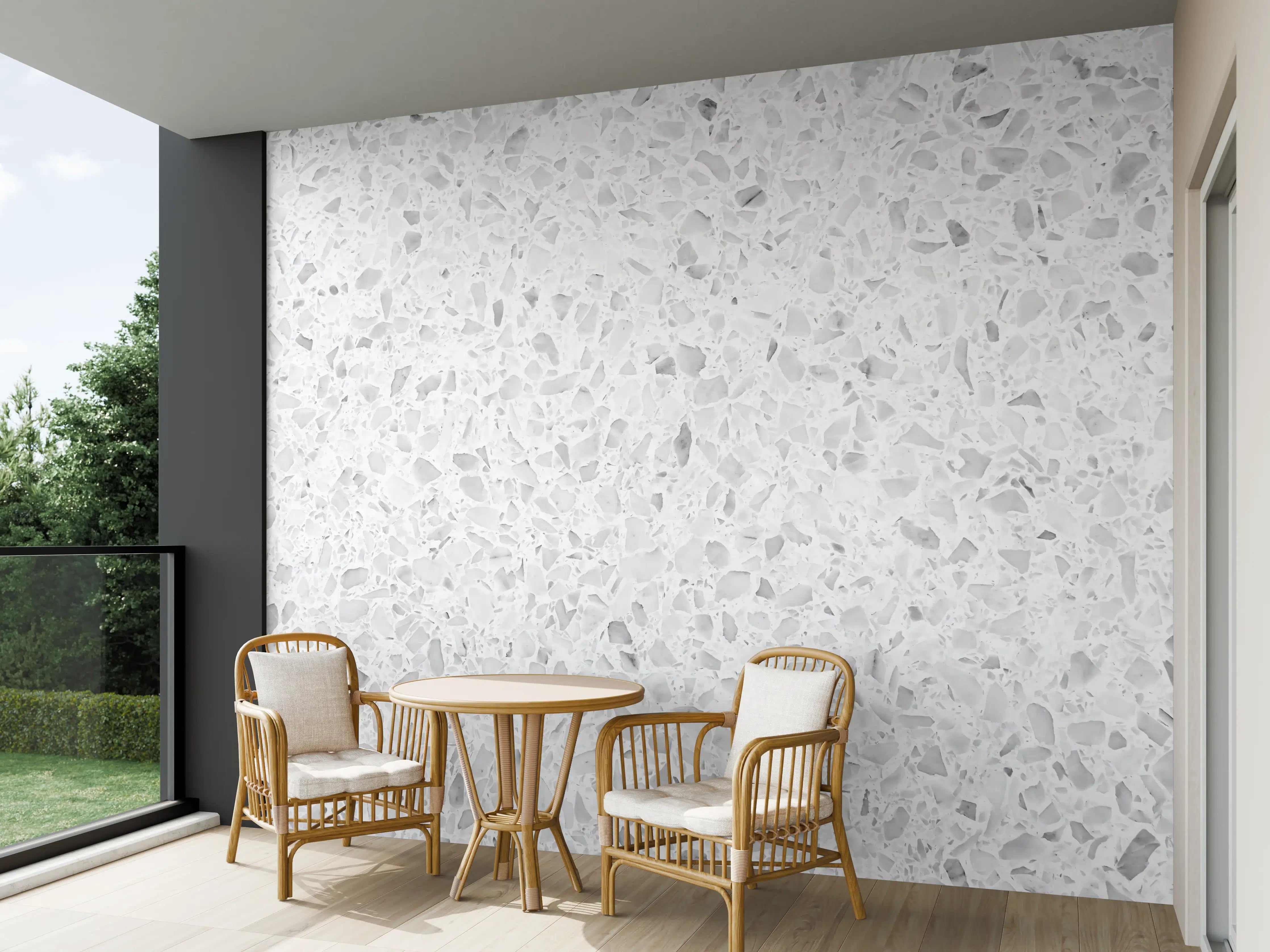 Wandverkleidung außen - Eleganter Weiβ-Grau Terrazzo