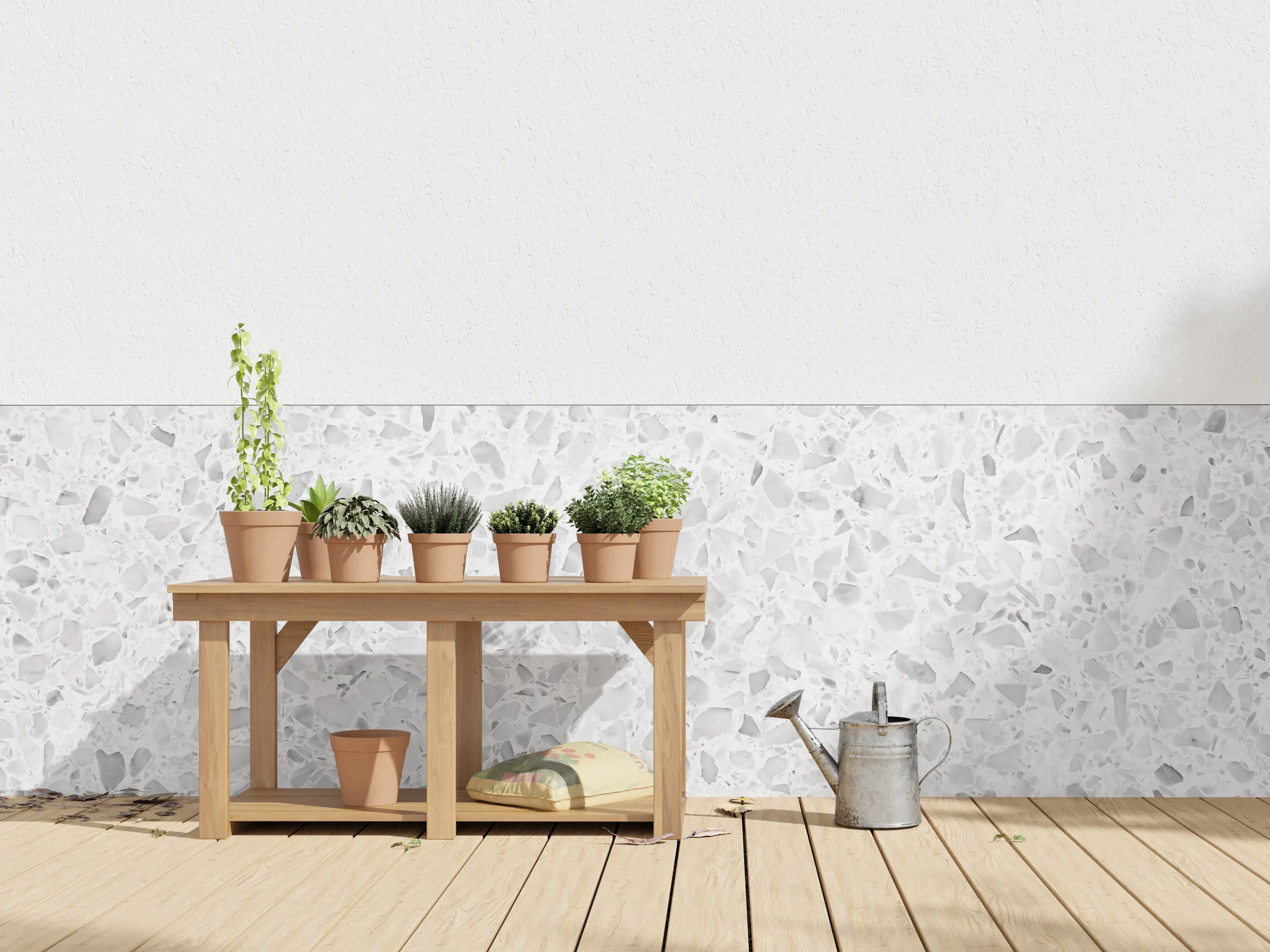 Wandverkleidung außen - Eleganter Weiβ-Grau Terrazzo