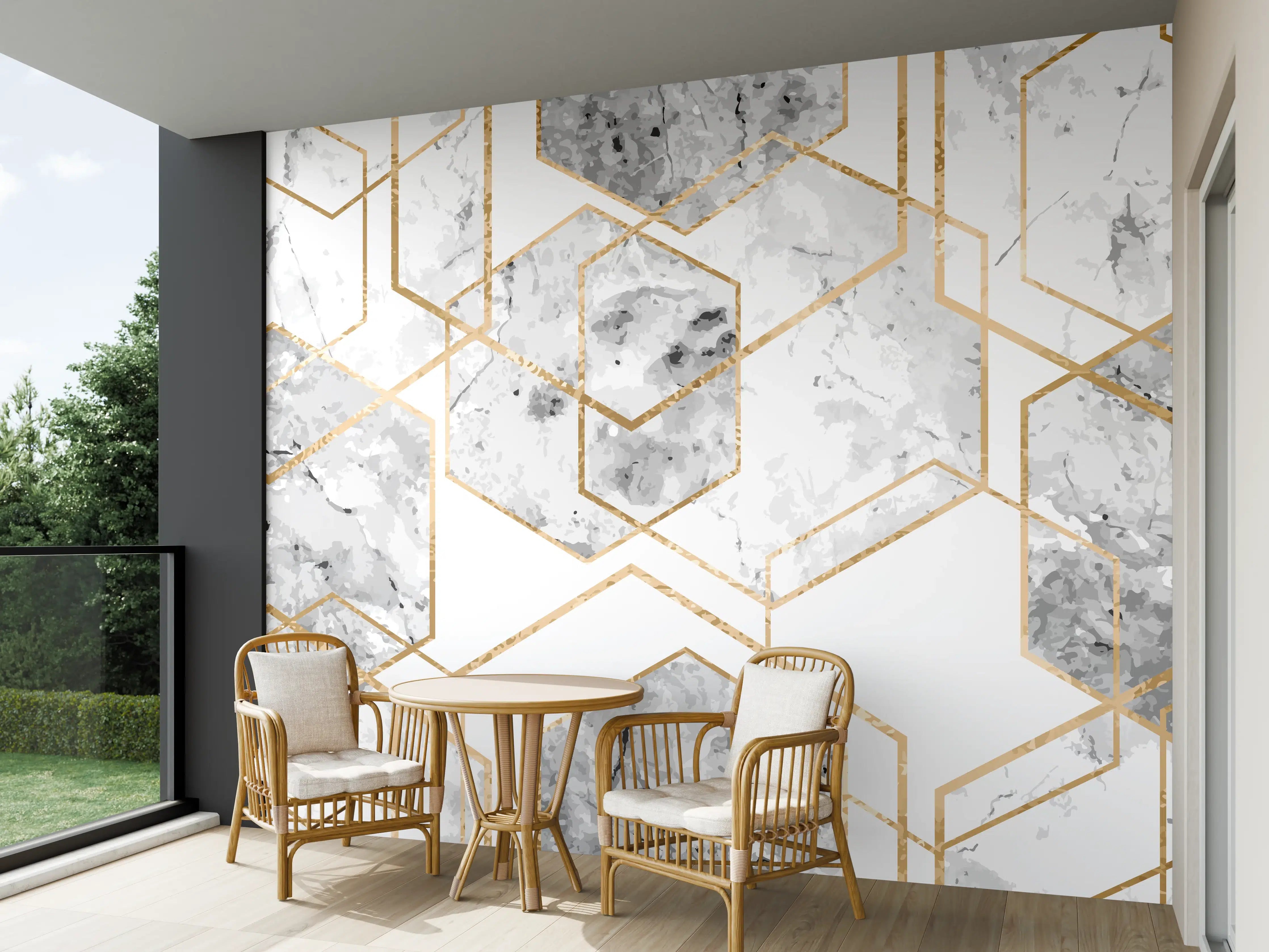 Wandverkleidung außen - Eleganter Weiß-Gold Marmor-Look