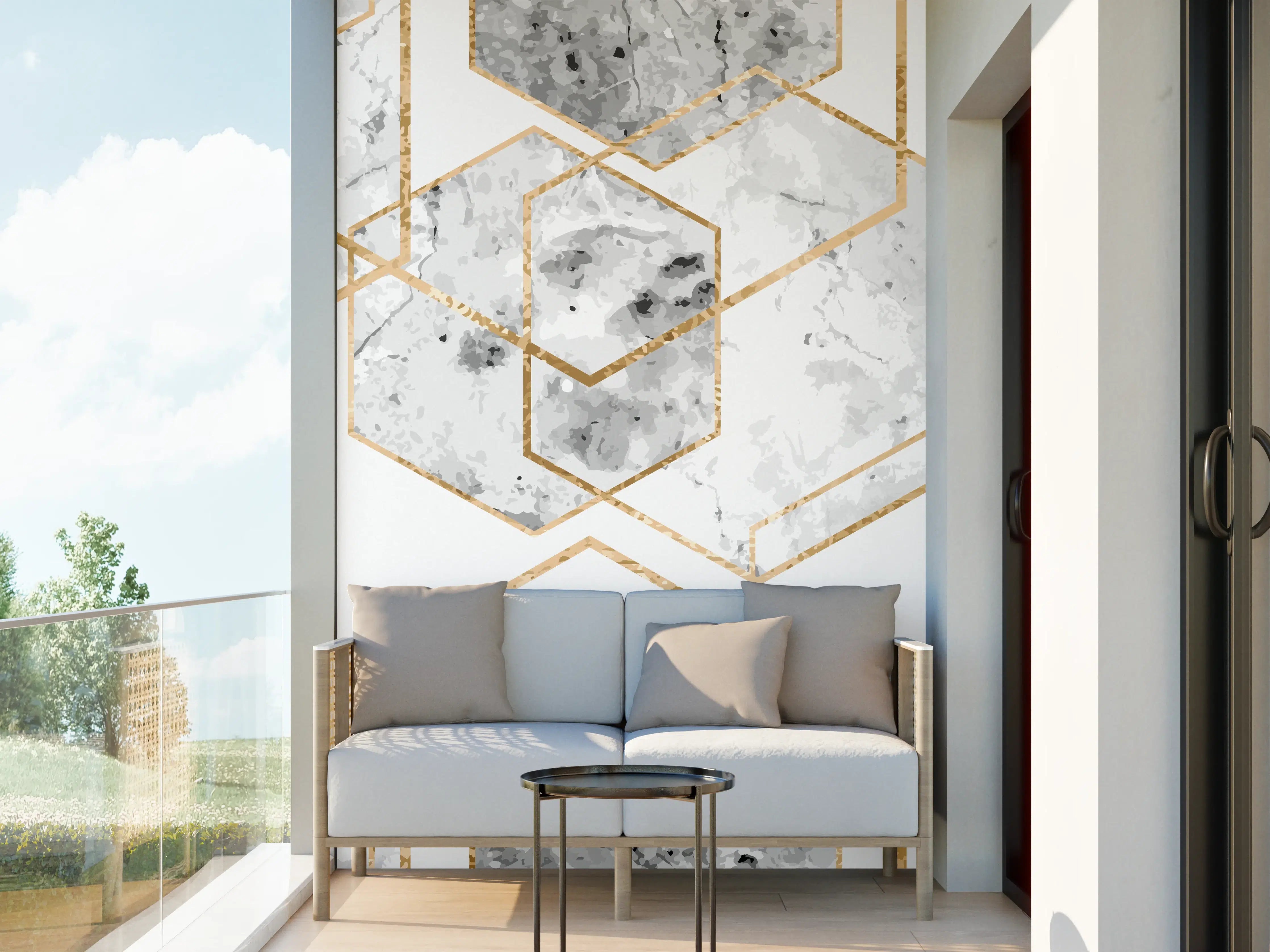 Wandverkleidung außen - Eleganter Weiß-Gold Marmor-Look