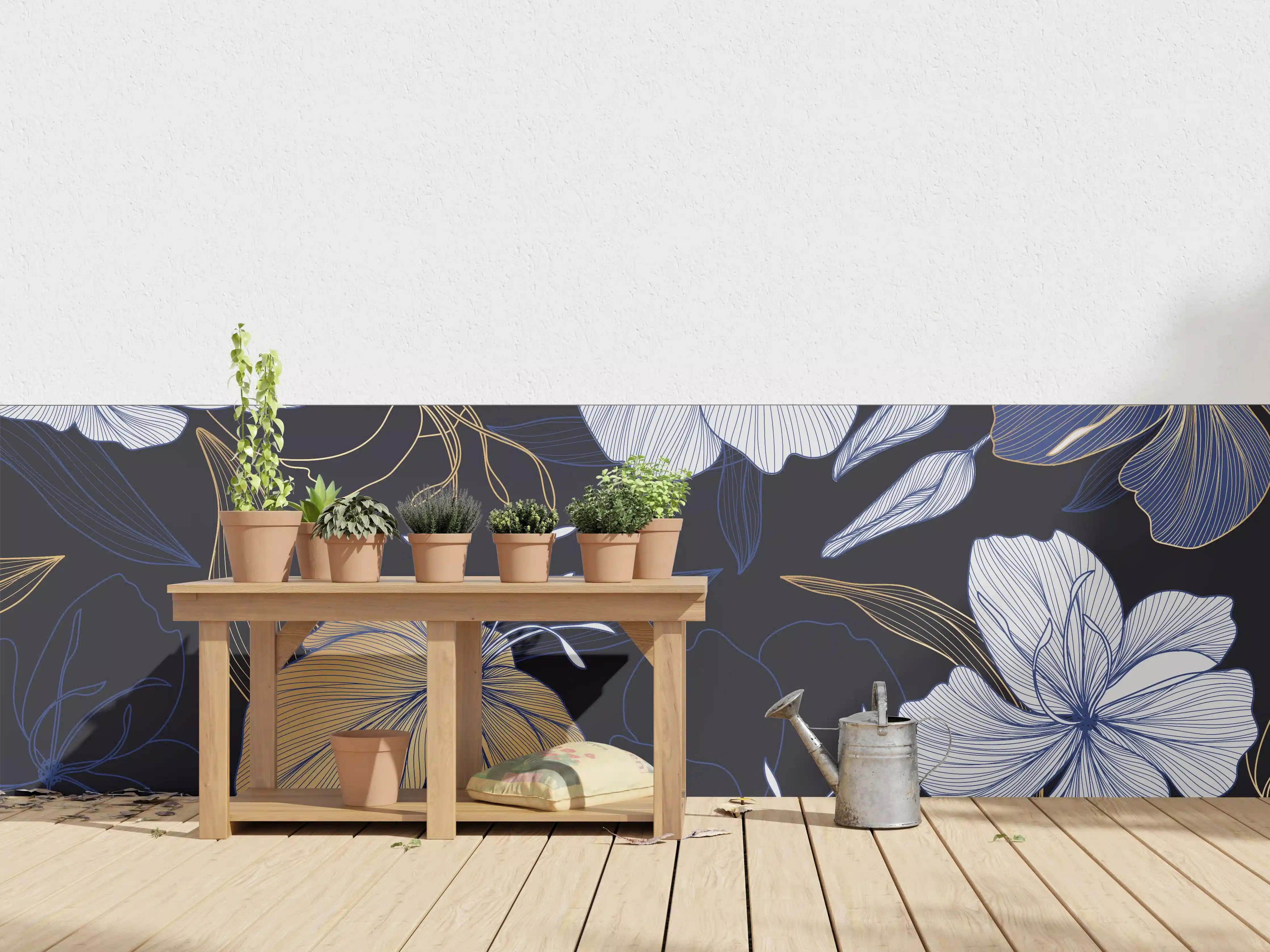 Wandverkleidung außen - Elegantes Blumen-Muster Dunkelblau