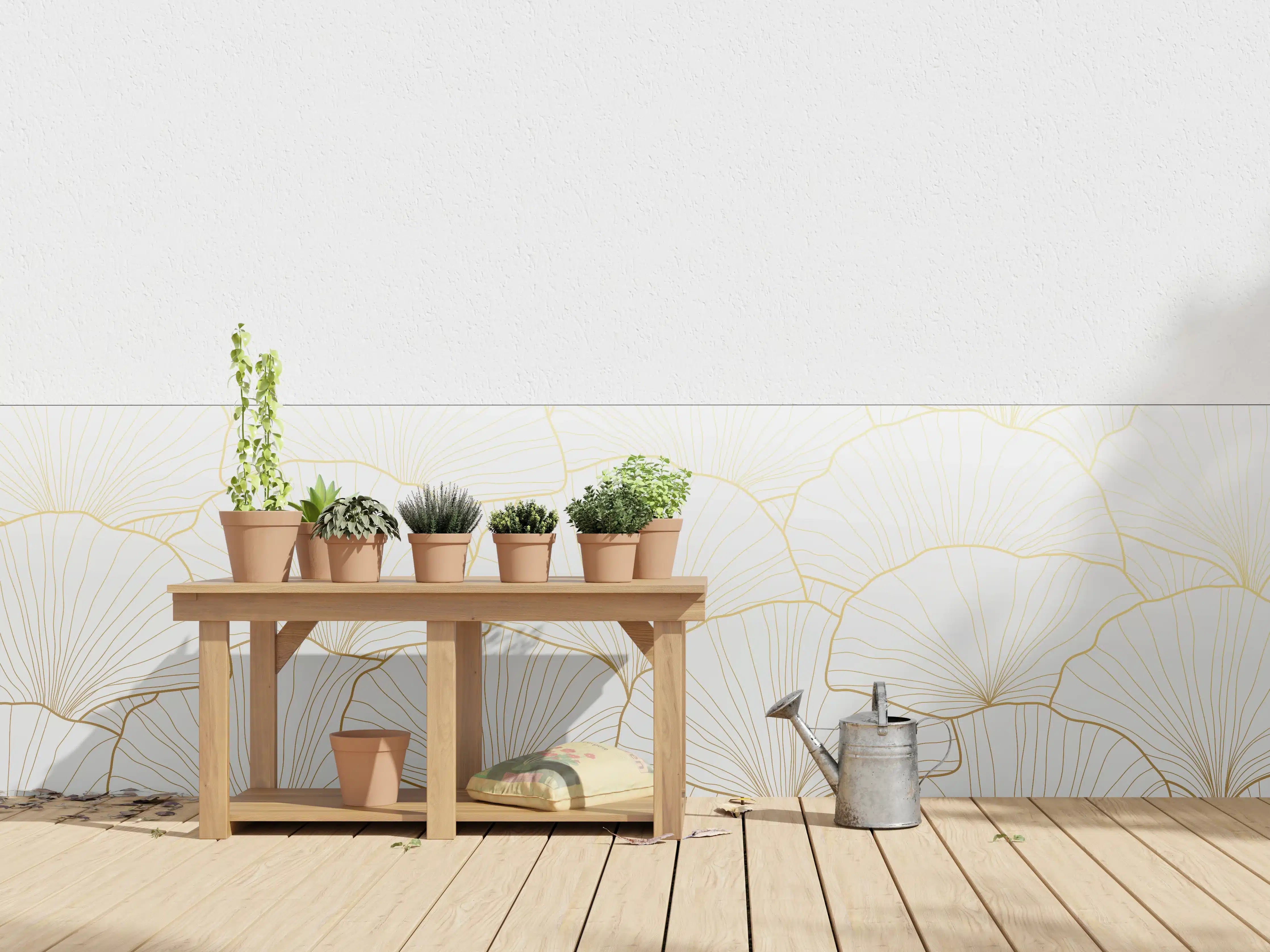 Wandverkleidung außen - Elegantes Ginkgo-Blatt Design Weiß-Gold